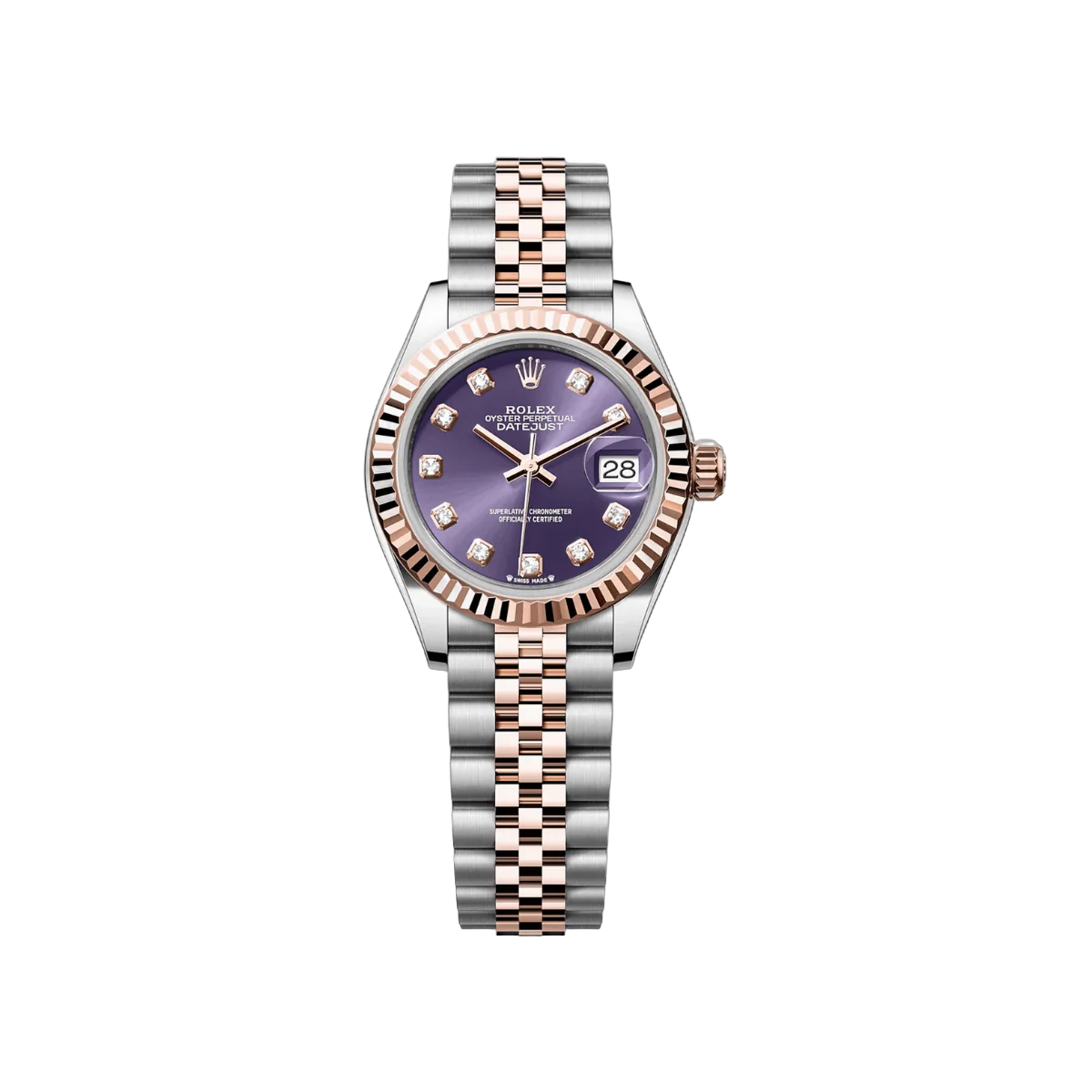 Rolex Lady Datejust 279171-0015 Steel with Rose Gold 28mm Aubergine Diamond Purple Dial Womens Watch