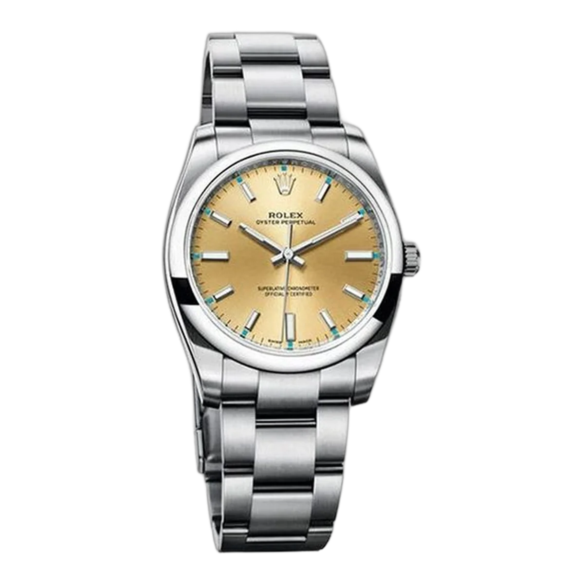 Rolex Oyster Perpetual 114200 Chdo Champagne Dial 34Mm Full Steel Men's Watch