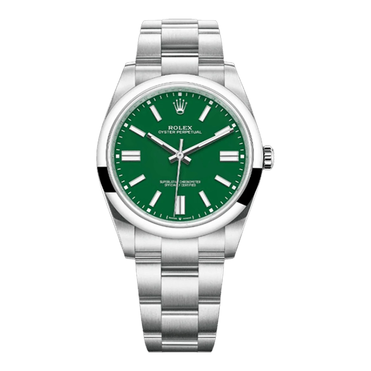 Rolex Oyster Perpetual 124300-0005 Green Index Dial Smooth Bezel 41Mm Stainless Steel Men's Watch