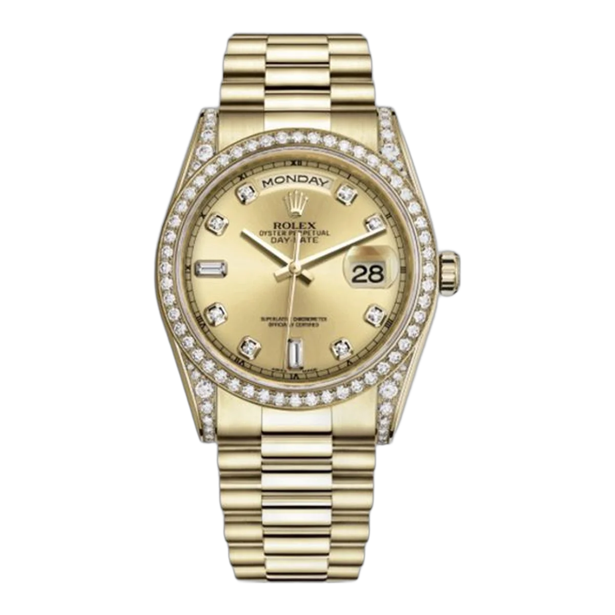 Rolex Oyster Perpetual Day-Date 118388-0019 Champagne Dial 36Mm Full Yellow Gold Unisex Watch