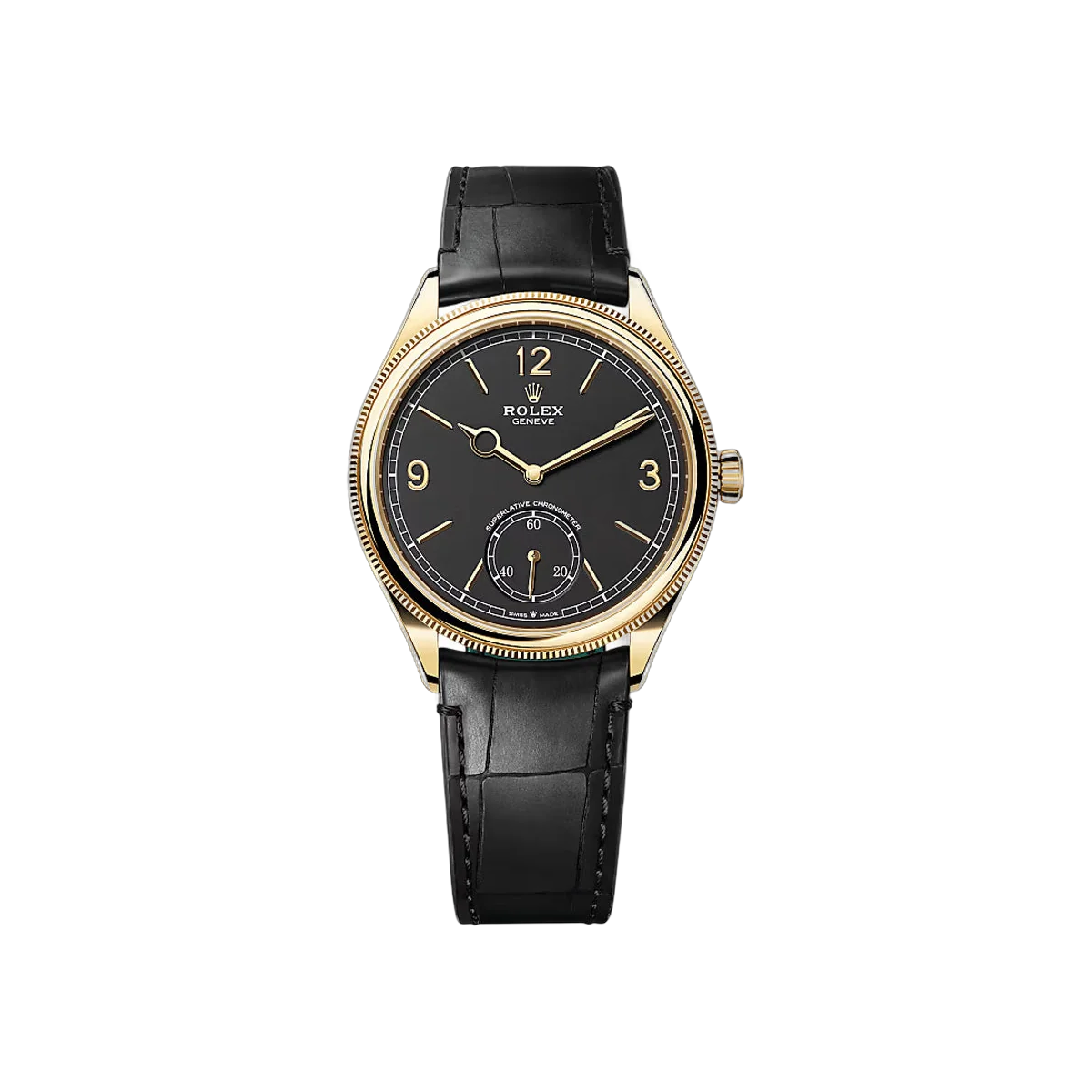 Rolex Perpetual 1908 – 52508-0002 Yellow Gold & Fluted Bezel Black Dial 39mm Men’s Watch
