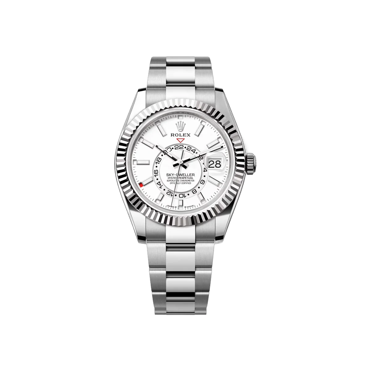 Rolex Sky Dweller 336934-0003 Steel & White Gold Fluted Bezel 42mm Men's Watch