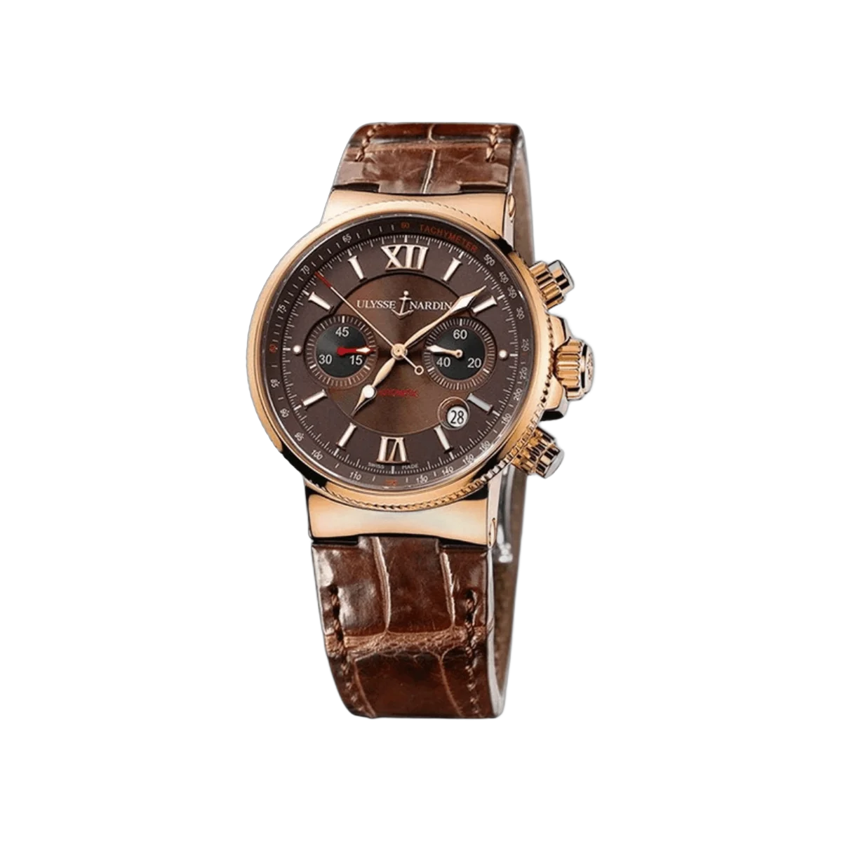 Ulysse Nardin Maxi Marine Chronograph 356-66/355 18K Rose Gold Brown Dial With Roman Numerals 41Mm Men's Watch
