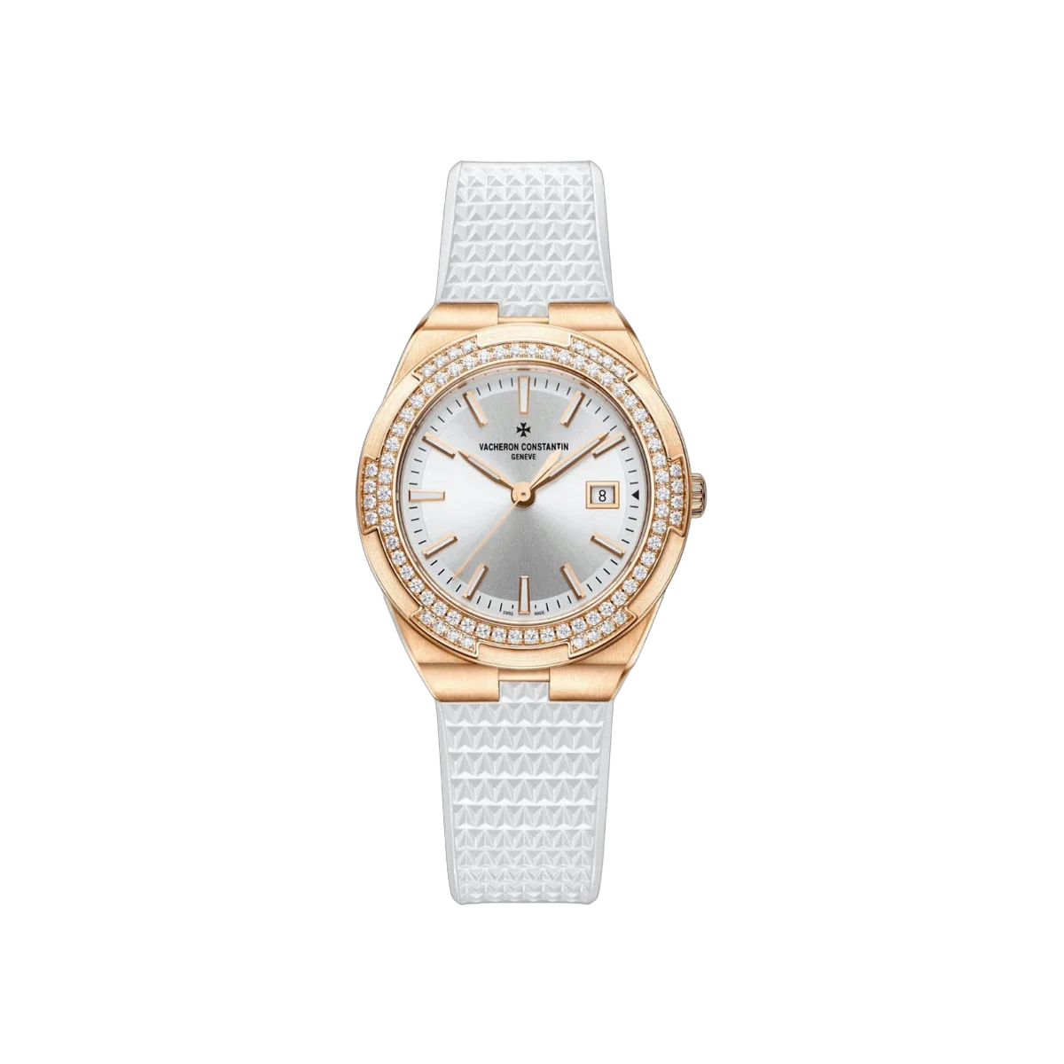Vacheron Constantin Overseas 1205V/000R-B592 Rose Gold 33mm Silver Dial & Diamond Bezel Ladies Watch