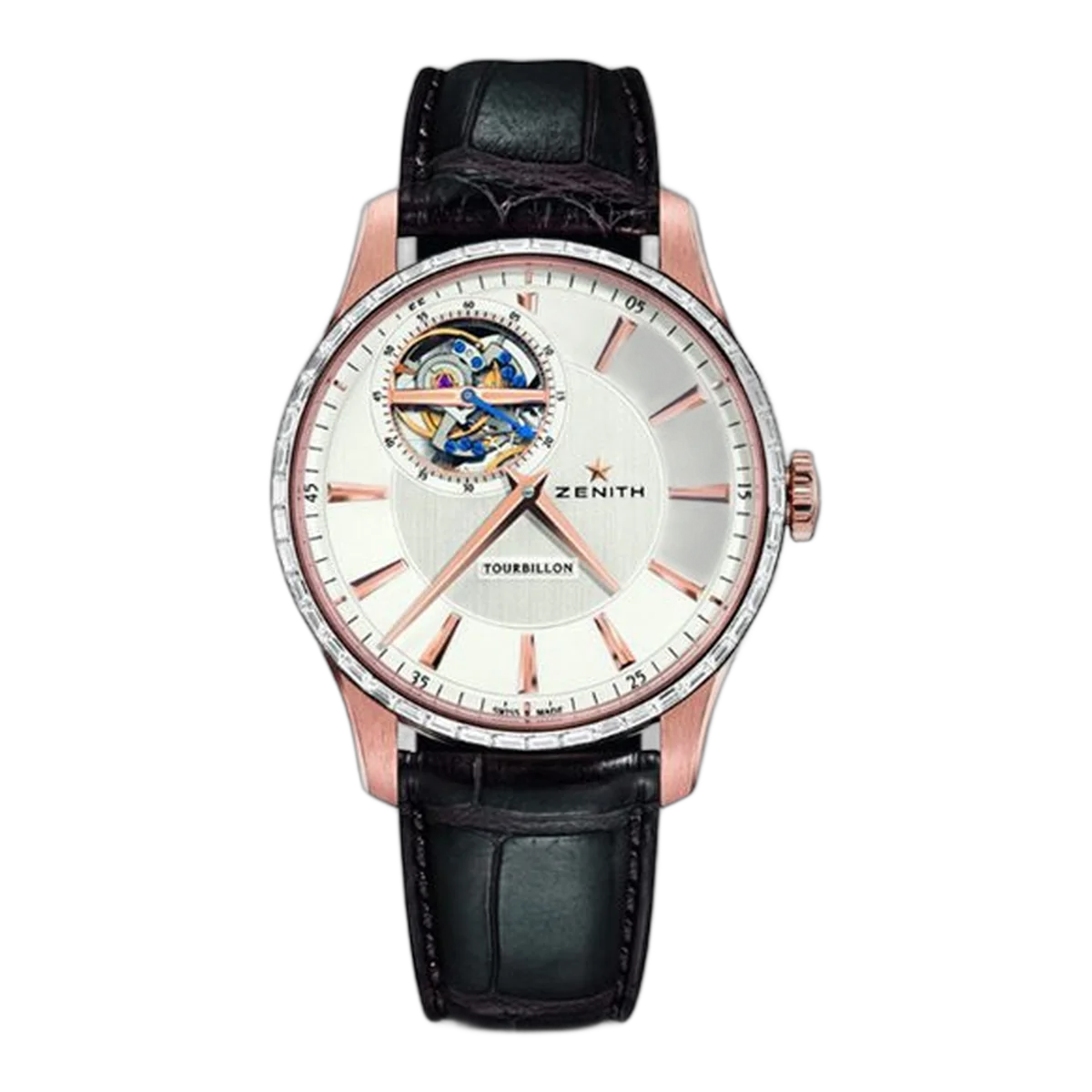 教皇 Zenith El Primero Captain Tourbillon 银色表盘黑色皮革男士W