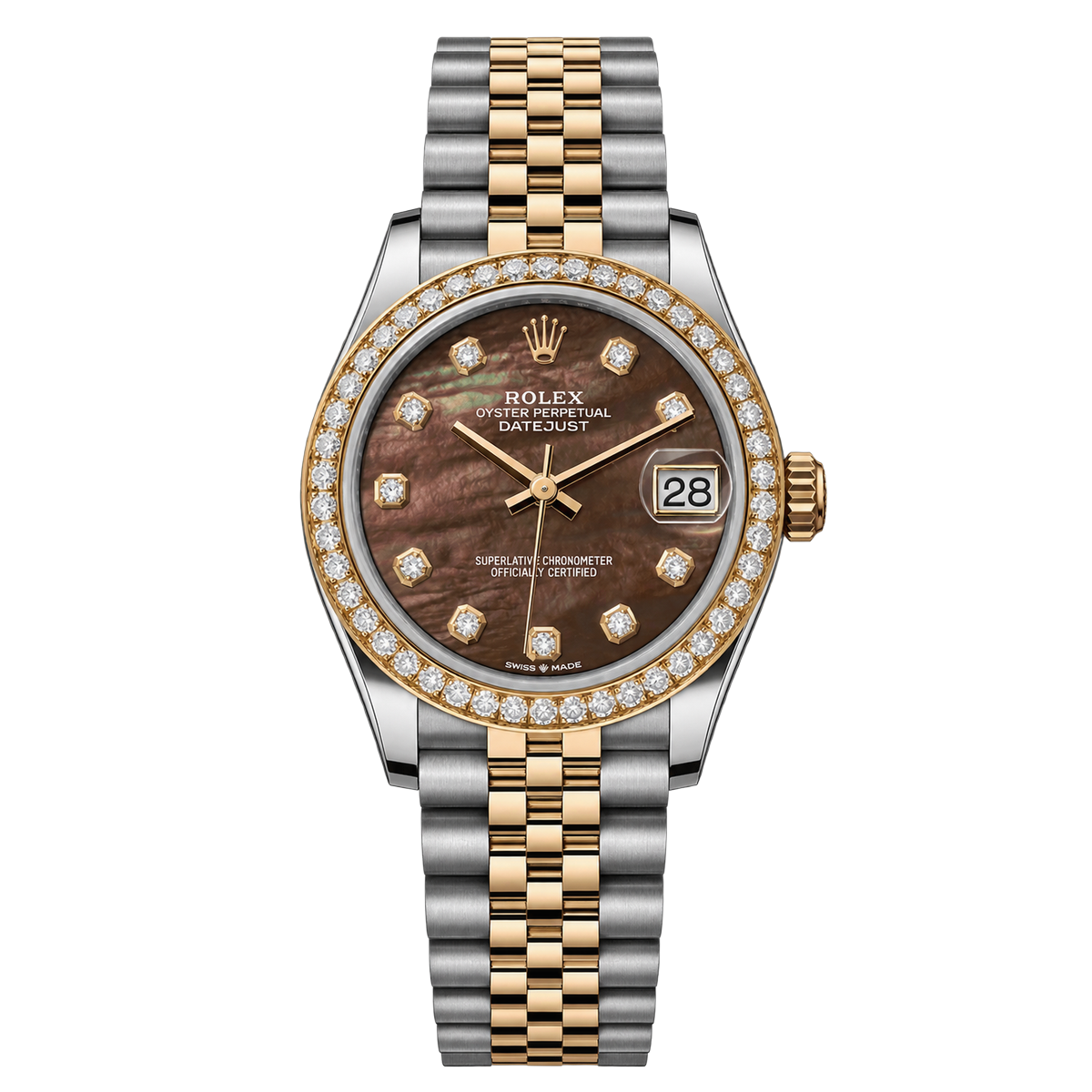 Rolex Datejust 278383Rbr Dkmdj Dark Mother Of Pearl 31Mm Diamond-Set Bezel 18K Yellow Gold And Steel Ladies Watch
