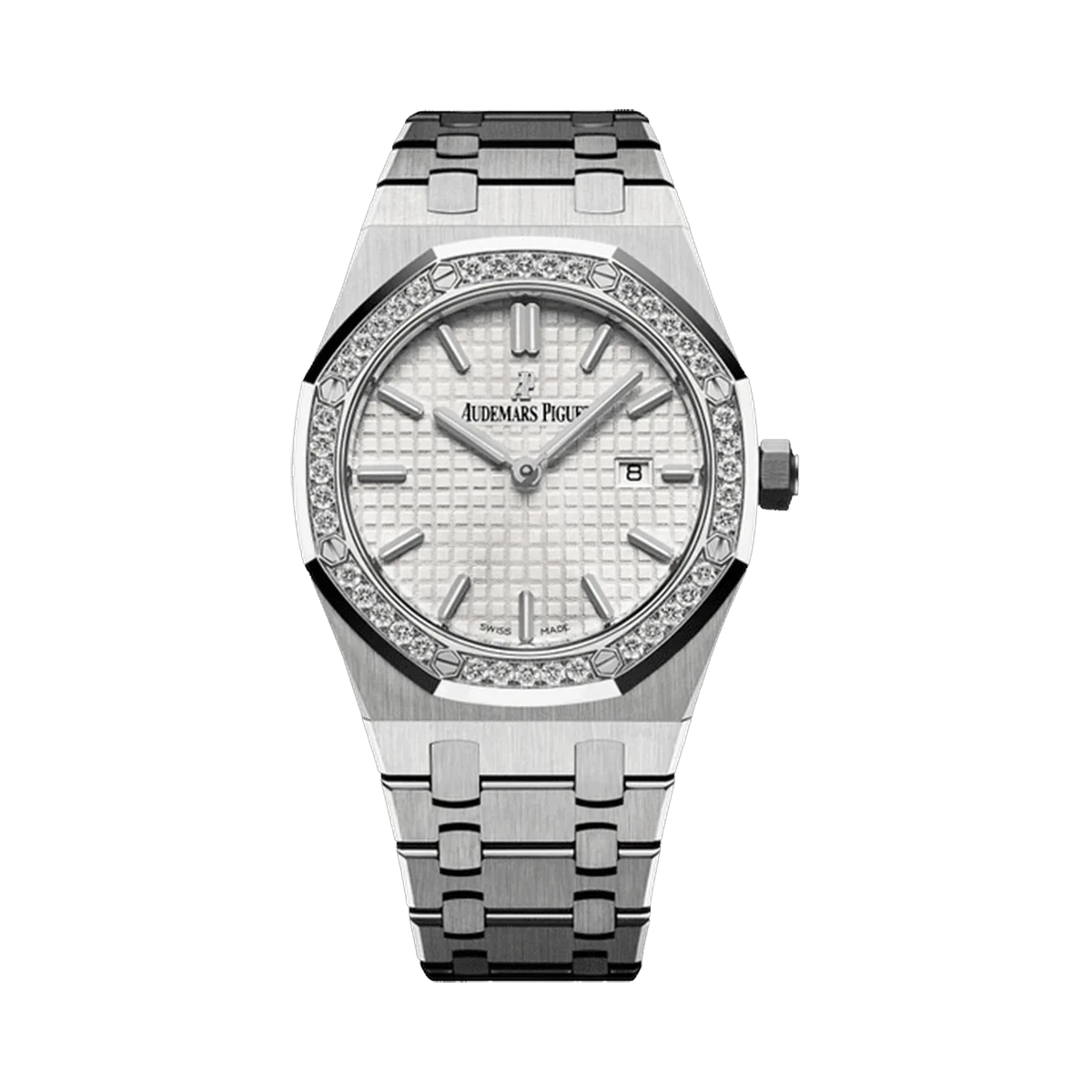 Audemars Piguet Royal Oak 67651ST.ZZ.1261ST.01 Silvery White Dial Diamond-Set Bezel 33Mm Stainless Steel Ladies Watch