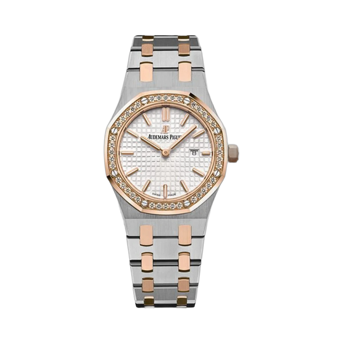Audemars Piguet Royal Oak 67651SR.ZZ.1261SR.01 Silver Tone Index Dial 33Mm Stainless Steel & Rose Gold Ladies Watch