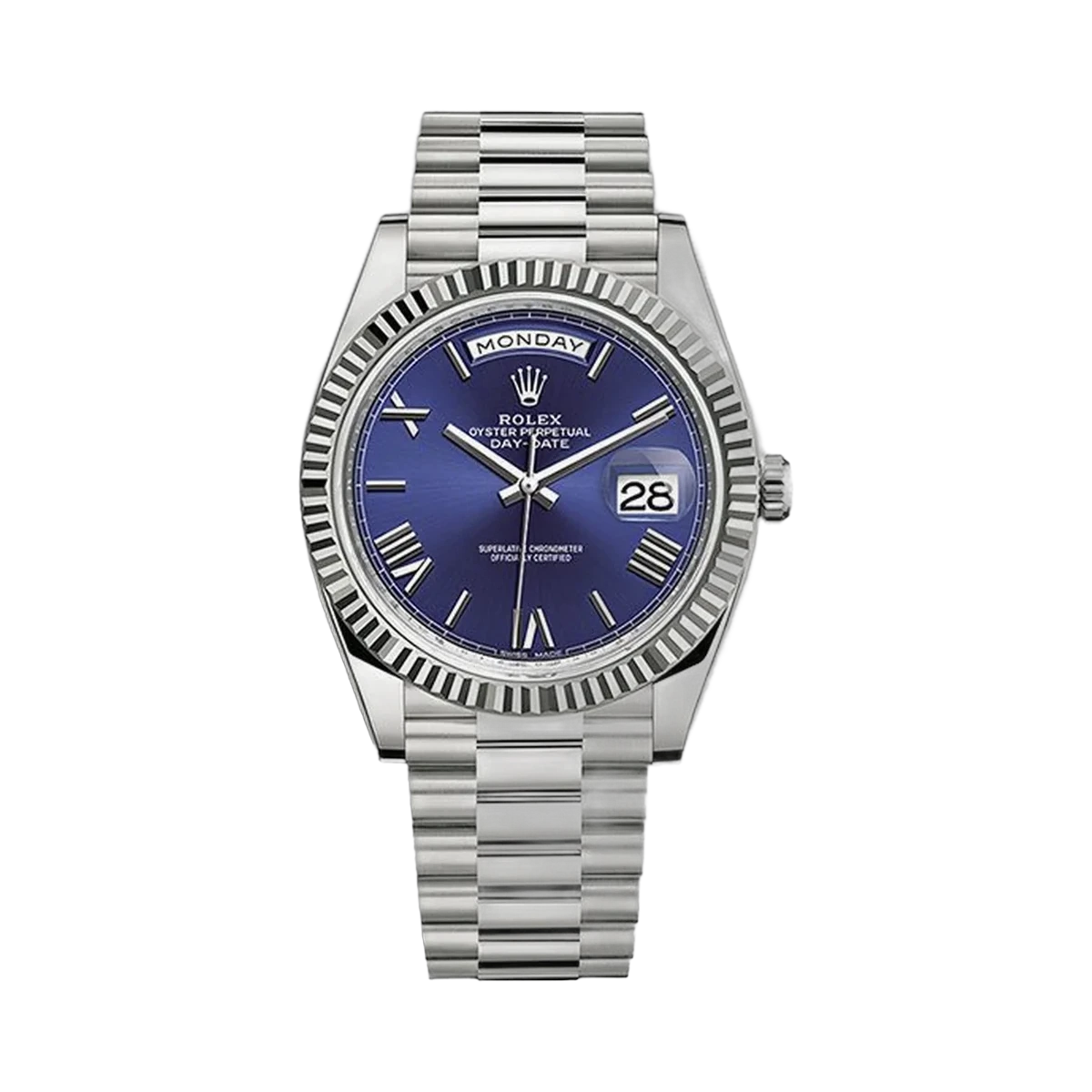 Rolex Day Date 228239 Blrp Blue Deconstructed Roman 40Mm 18Kt White Gold Men's Watch