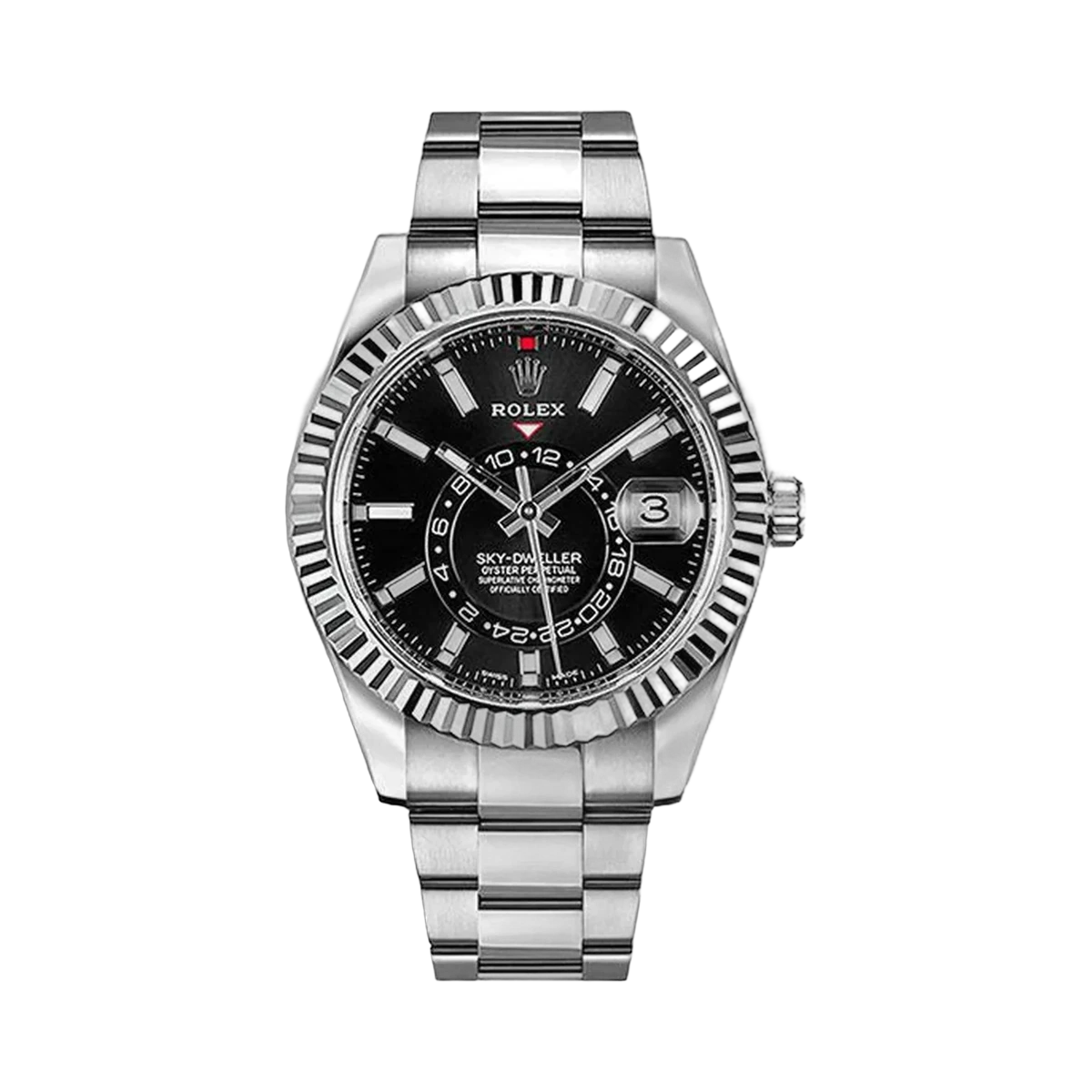 Rolex Sky Dweller 326934 Bk Black Indices Dial White Gold Bezel 42Mm Stainless Steel Oyster Bracelet