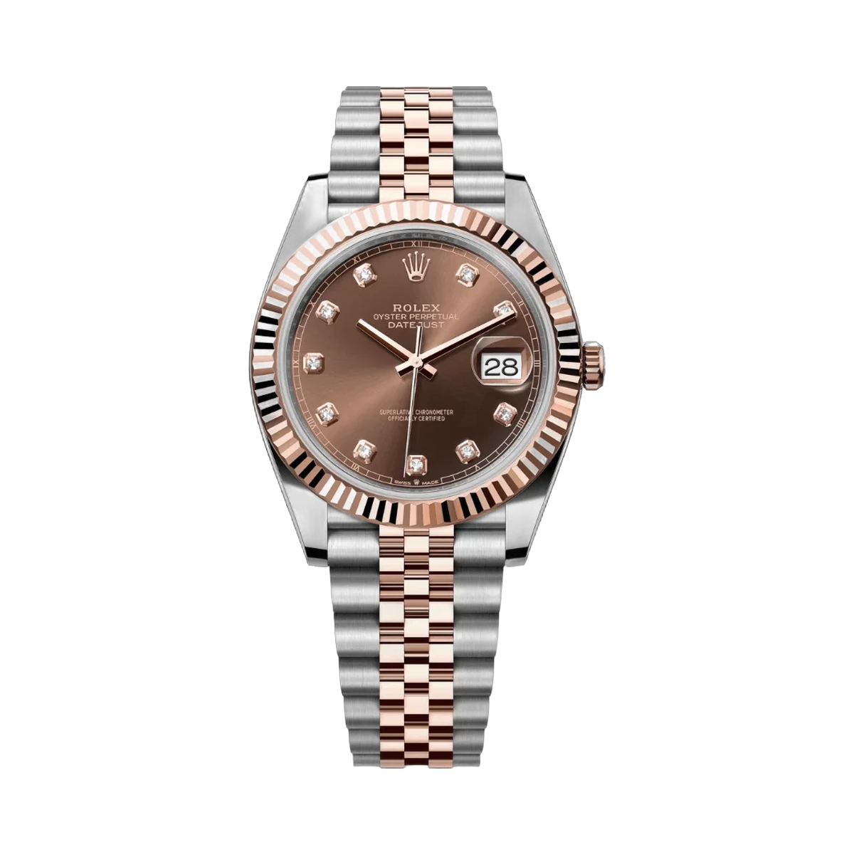劳力士 Datejust m126331-0004 凹槽表圈 18Kt 永恒玫瑰金巧克力钻石表盘