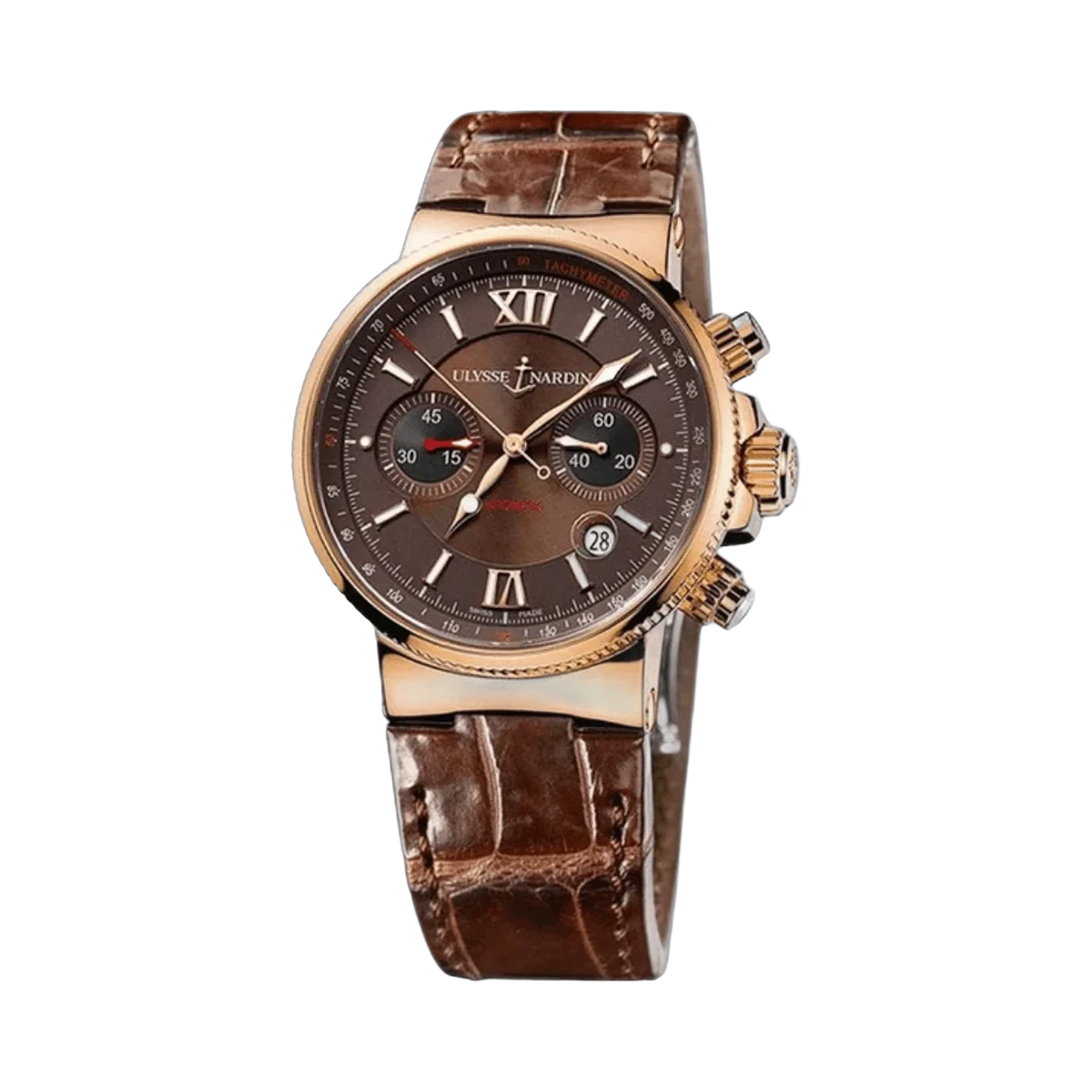 Ulysse Nardin Maxi Marine Chronograph 356-66/355 18K Rose Gold Brown Dial With Roman Numerals 41Mm Men's Watch