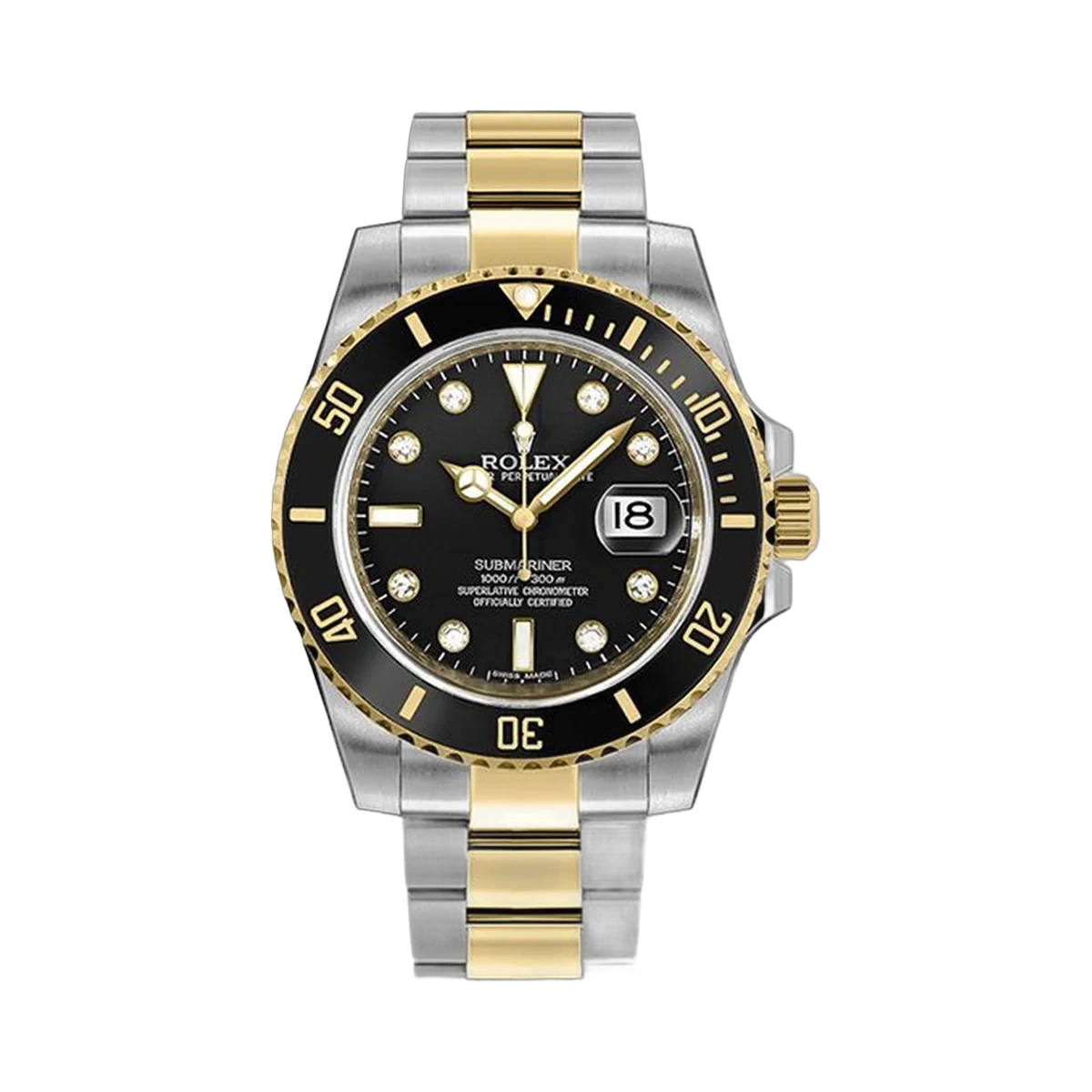 Rolex Submariner Date 116613 Black Diamond Dial 40Mm Stainless Steel And 18K Yellow Gold Men's Watch