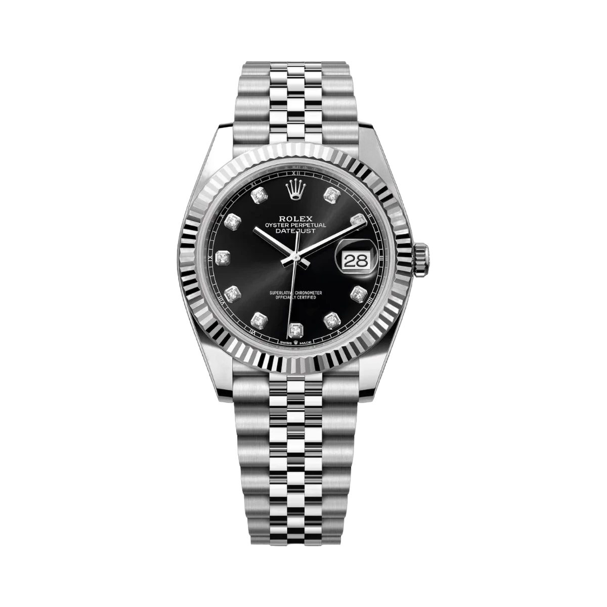 劳力士 Datejust m126334-0012 白金蚝钢 41 毫米黑色钻石表盘男士手表