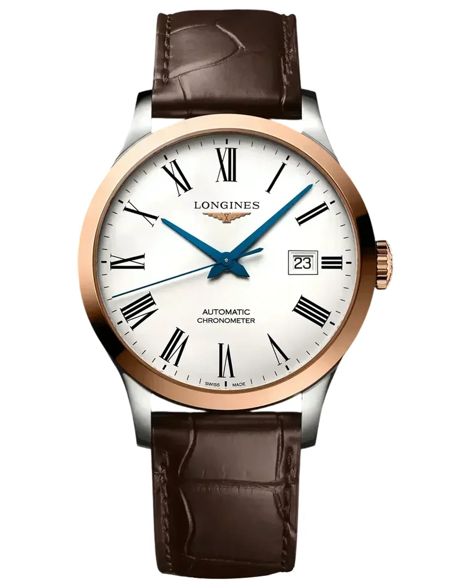 Longines Record L28215112 Automatic White Dial 40mm Stainless Steel and Rose Gold