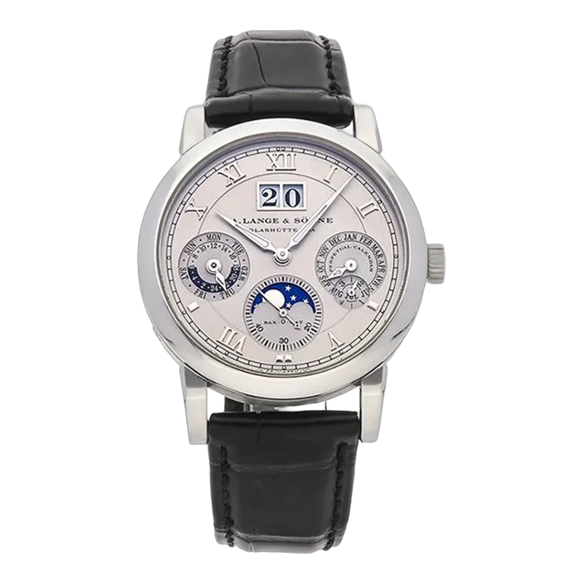 A Lange & Sohne Langematik 310.025 Silver Dial Perpetual 38.5Mm Platinum Case Black Leather Straps Unisex Watch – additional product photo 6