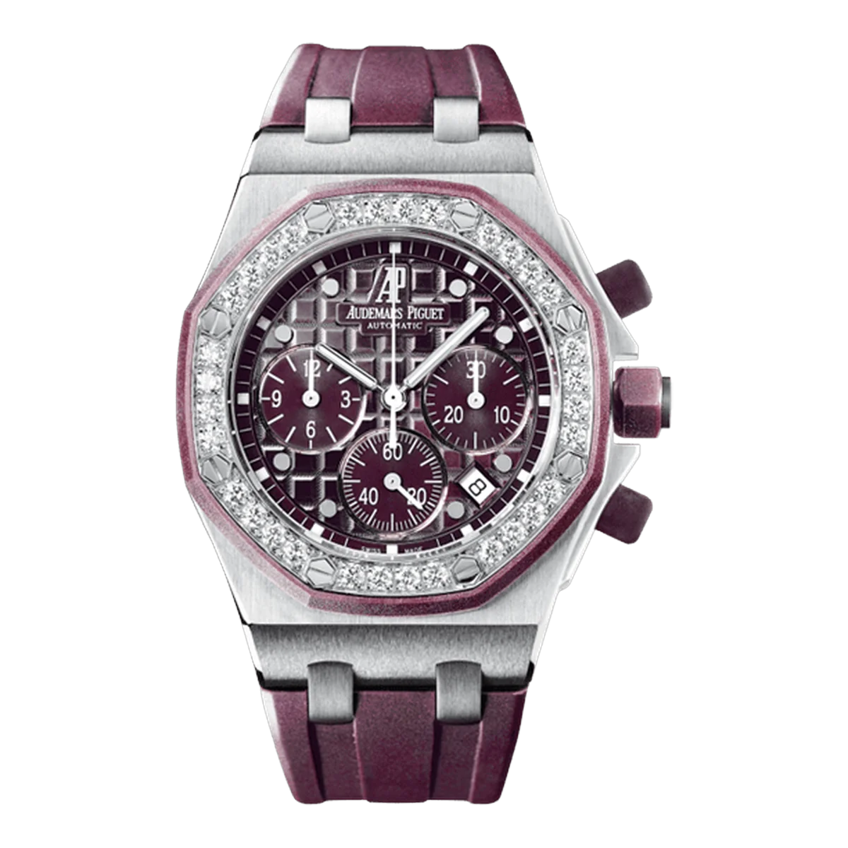 Audemars Piguet 26048Sk.Zz.D066Ca.01 Royal Oak Offshore Chronograph Purple Dial Gem-Set Bezel 37Mm Stainless Steel Ladies Watch