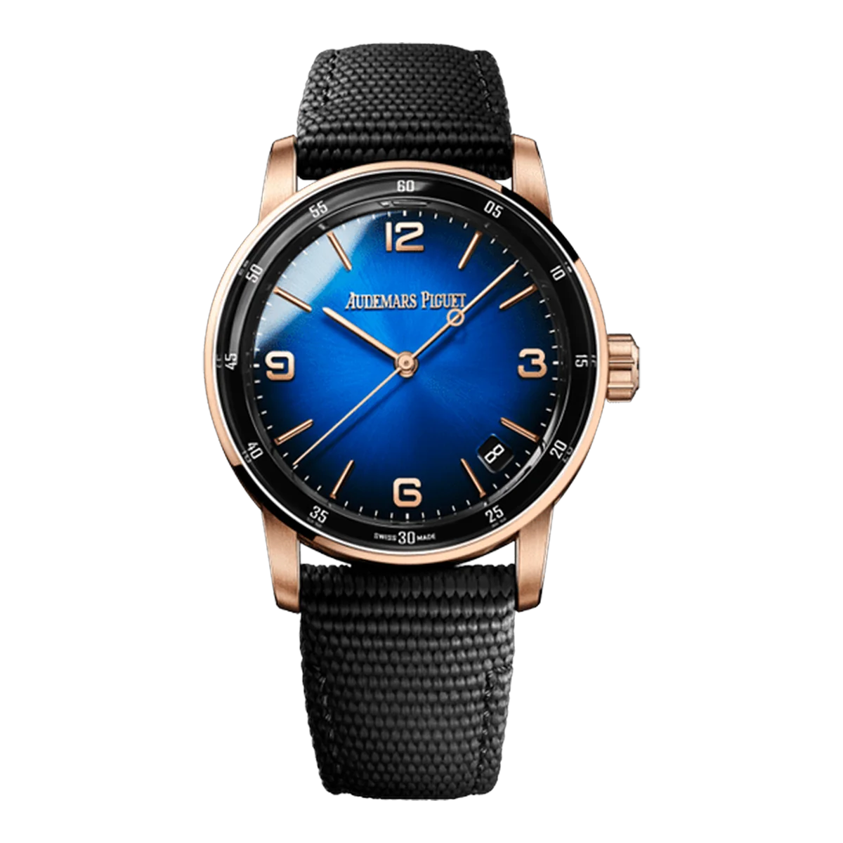 Audemars Piguet Code 11.59 15210Or.Oo.A002Kb.03 Smoked Blue Dial Selfwinding 41Mm Rose Gold Black Fabric Straps Men's Watch