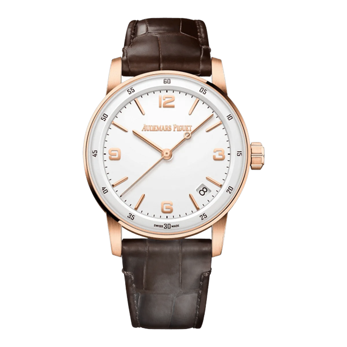 Audemars Piguet Code 11.59 15210Or.Oo.A099Cr.01 White Arabic Numerals Dial 41Mm Rose Gold Brown Leather Straps Men's Watch