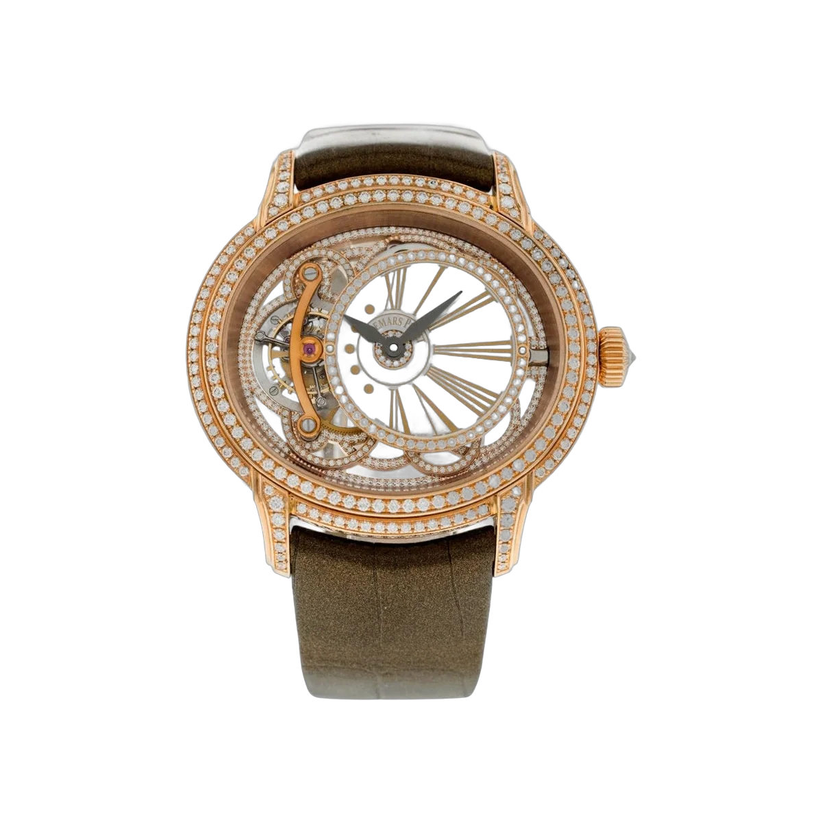 Audemars Piguet Millenary 26354OR.ZZ.D812CR.01 Tourbillon Rose Gold Diamond Bezel 45mm Skeleton Dial Men's Watch