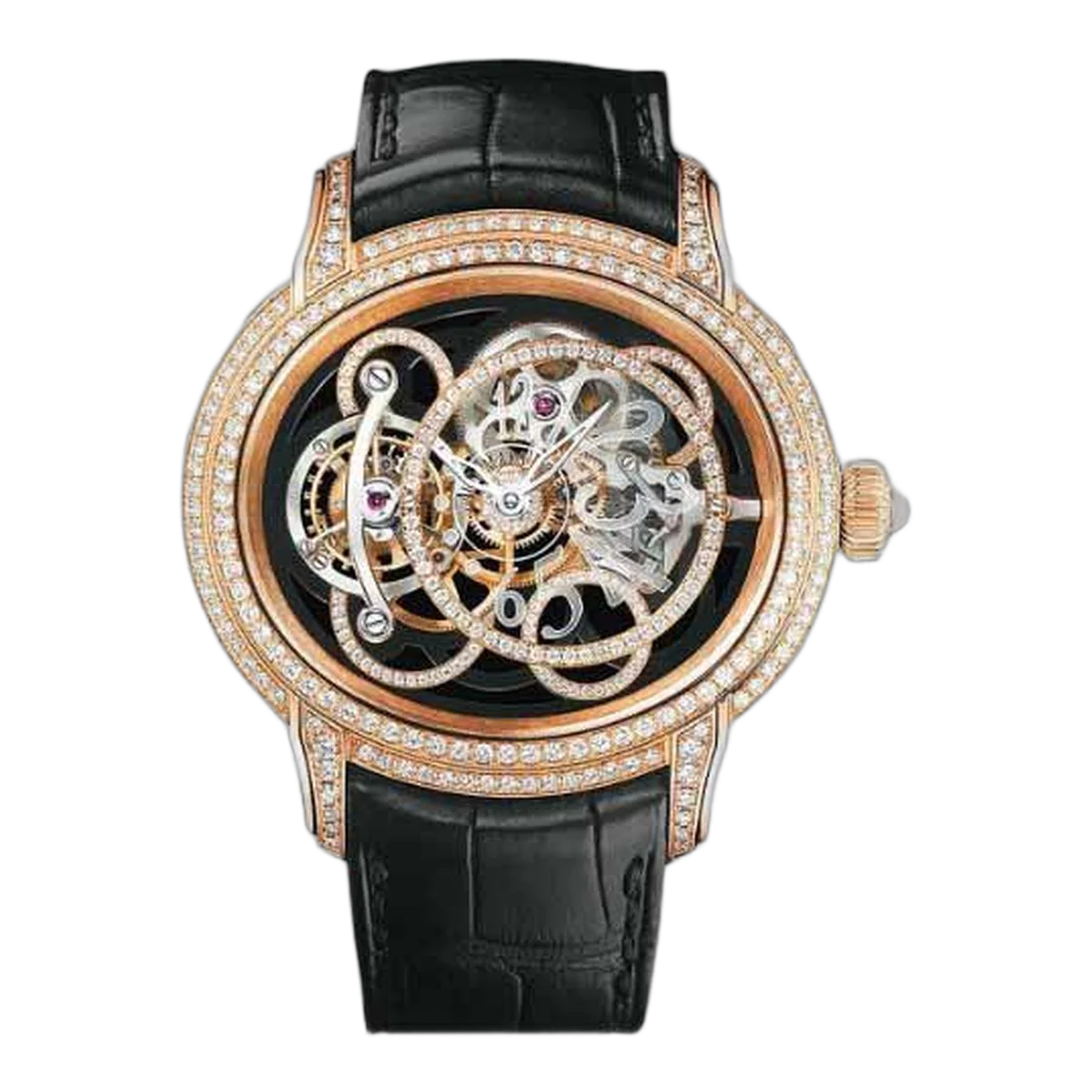 Audemars Piguet Millenary Onyx Diamond Paved Skeleton 45Mm 18Kt Rose Gold Men's Watch