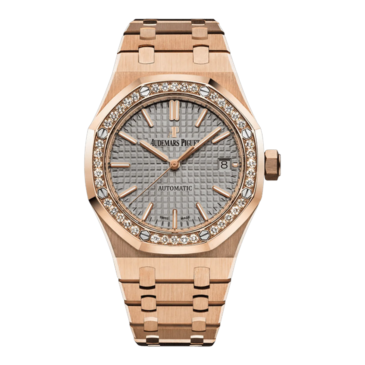 Audemars Piguet Royal Oak 15451OR.ZZ.1256OR.02 Grey Index Dial 37Mm 18K Rose Gold Ladies Watch