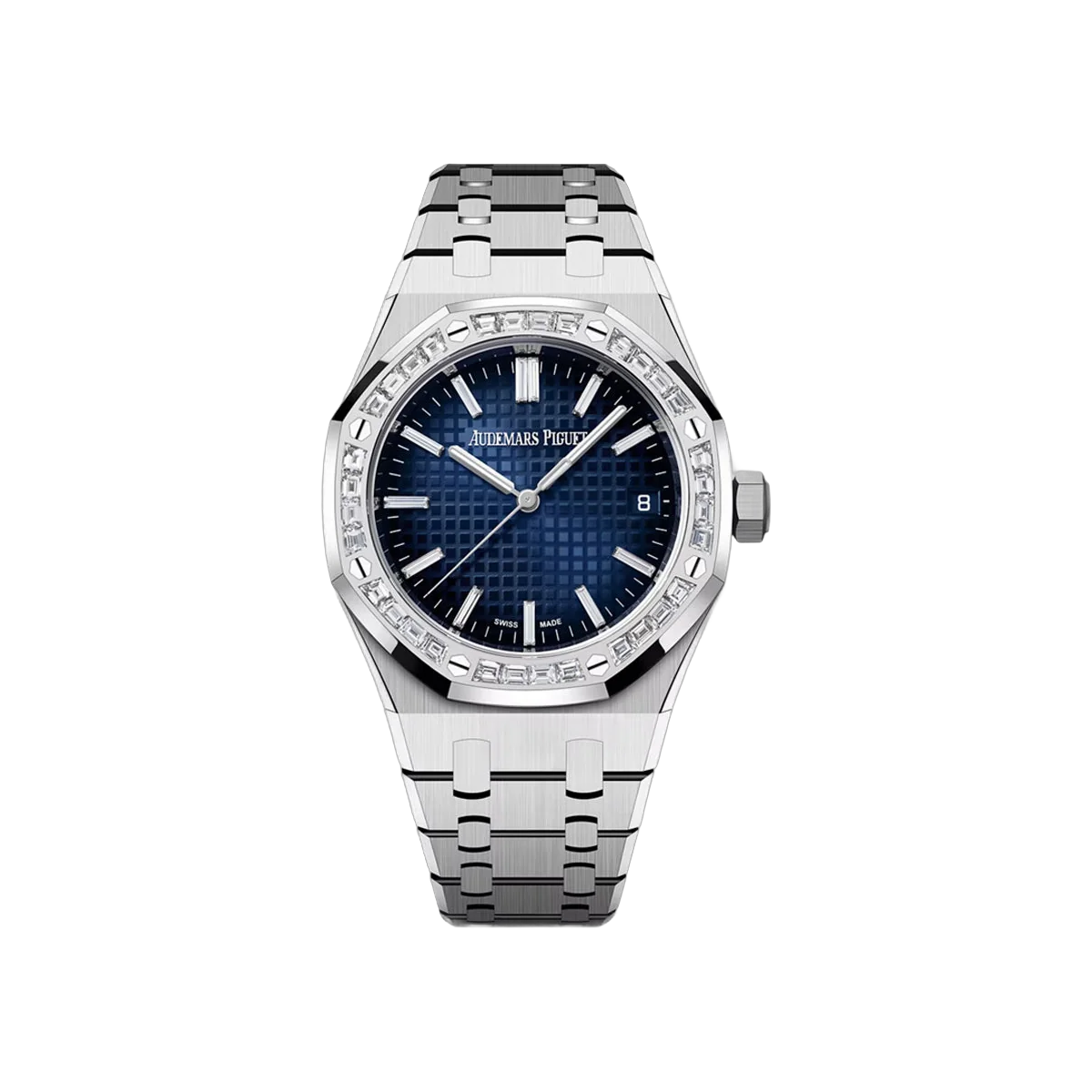 Audemars Piguet Royal Oak 15551BC.ZZ.1356BC.01 White Gold Diamond Bezel Blue Dial 37mm Ladies Watch