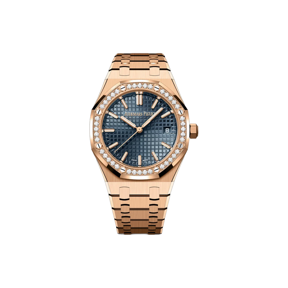 Audemars Piguet Royal Oak 77451OR.ZZ.1361OR.04 Rose Gold Blue Dial 34mm Diamond Bezel