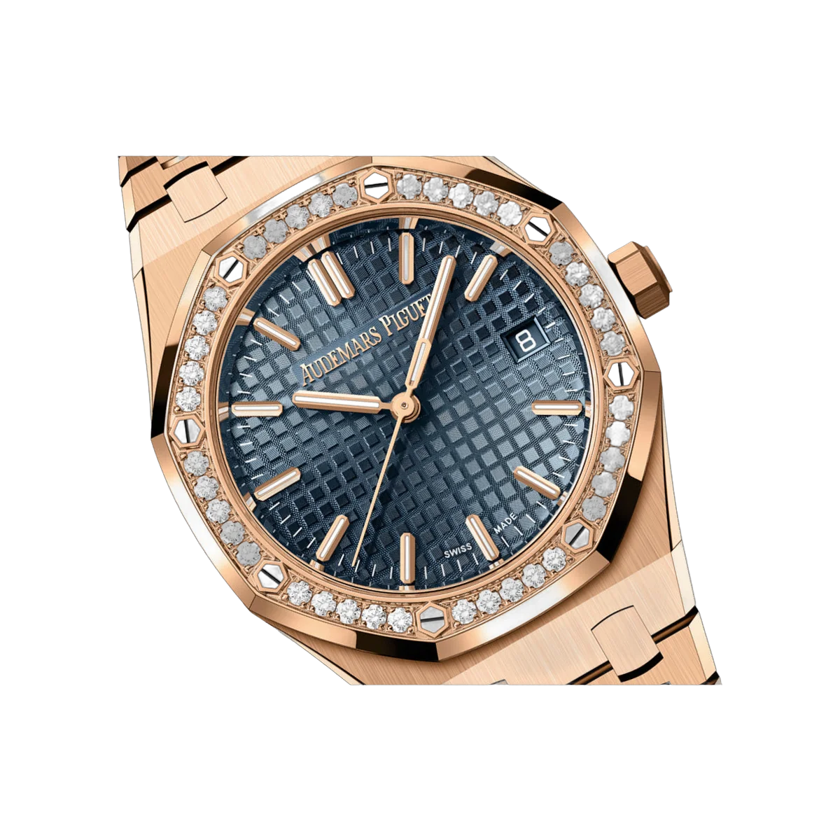 Audemars Piguet Royal Oak 77451OR.ZZ.1361OR.04 Rose Gold Blue Dial 34mm Diamond Bezel – additional product photo 2