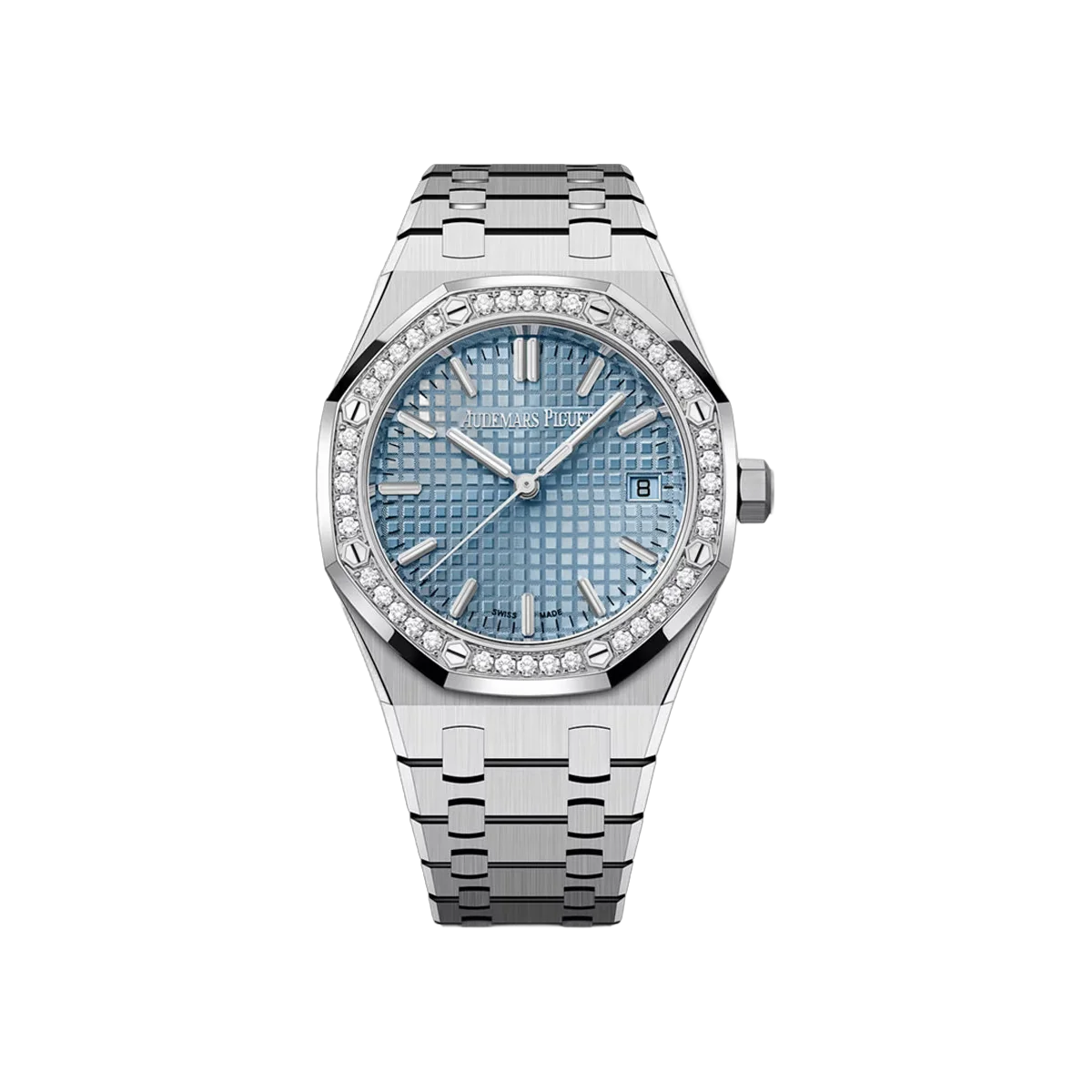 Audemars Piguet Royal Oak 77451ST.ZZ.1361ST.03 Stainless Steel Diamond Bezel Light blue Dial 34mm Ladies Watch