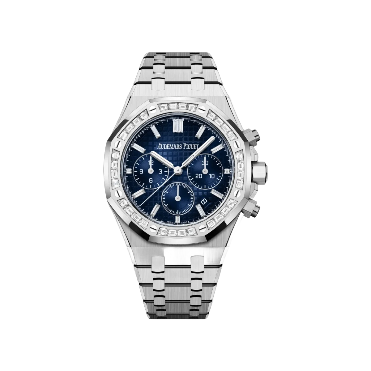 Audemars Piguet Royal Oak Chronograph 26715BC.ZZ.1356BC.01 White Gold Diamond Bezel 38mm Blue Dial Mens Watch
