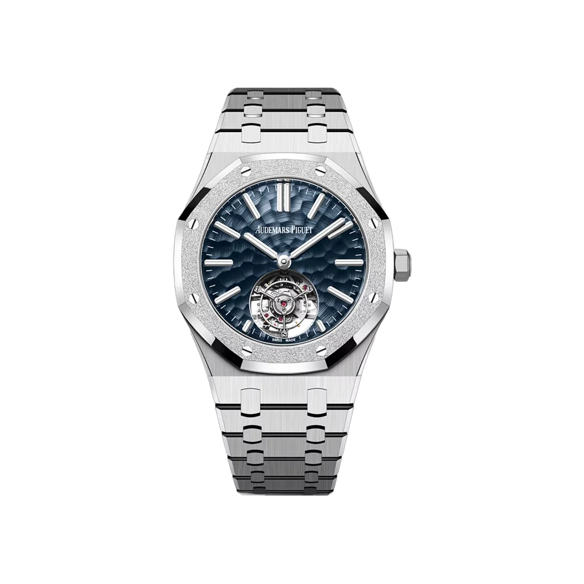 Audemars Piguet Royal Oak Flying Tourbillon 26730BC.GG.1320BC.01 White Gold Frosted Bezel 41mm Blue Dimpled Dial Men's Watch