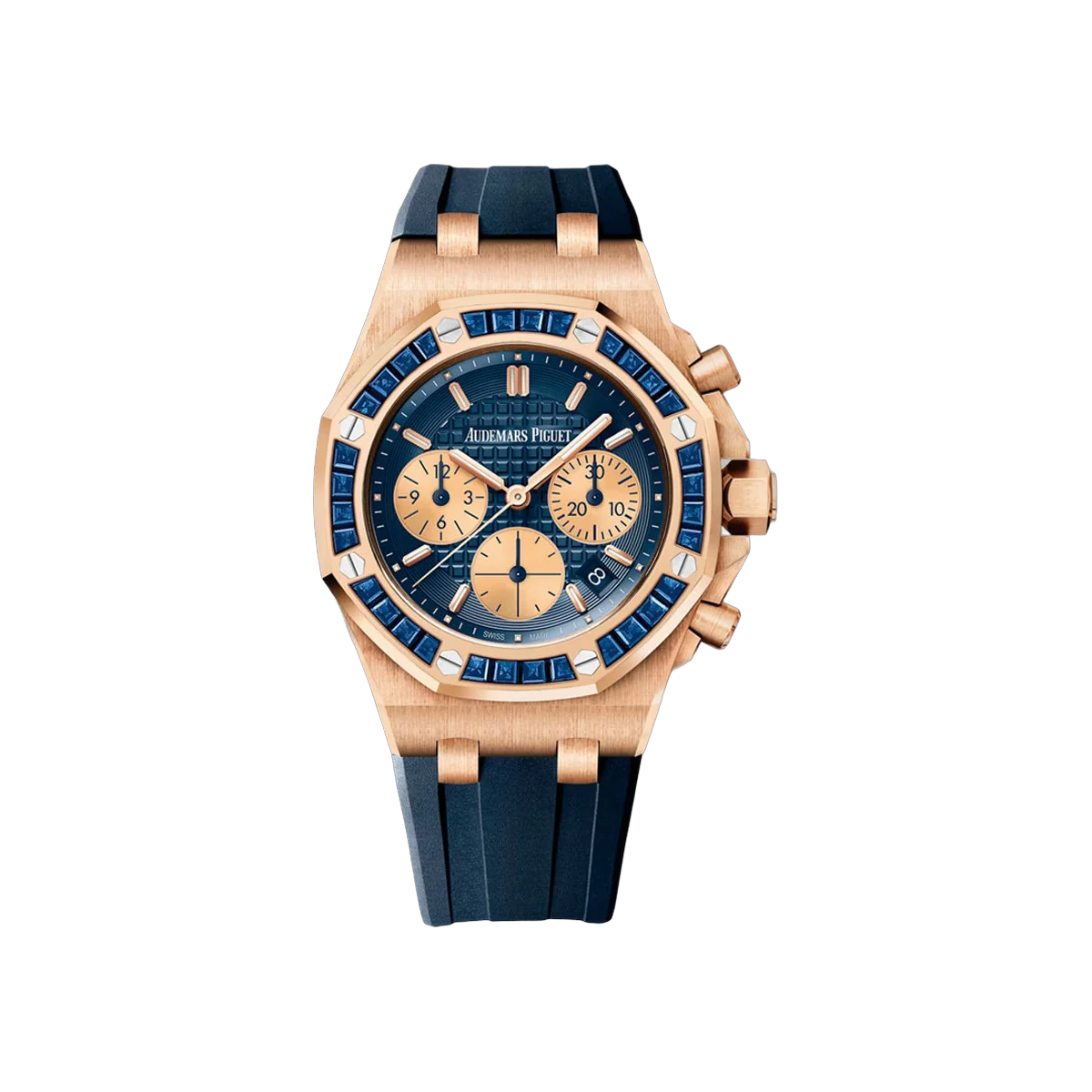 Audemars Piguet Royal Oak Offshore 26236OR.SS.D027CA.01 Chronograph Rose Gold Blue Sapphire Bezel & Blue Dial 37mm Ladies Watch