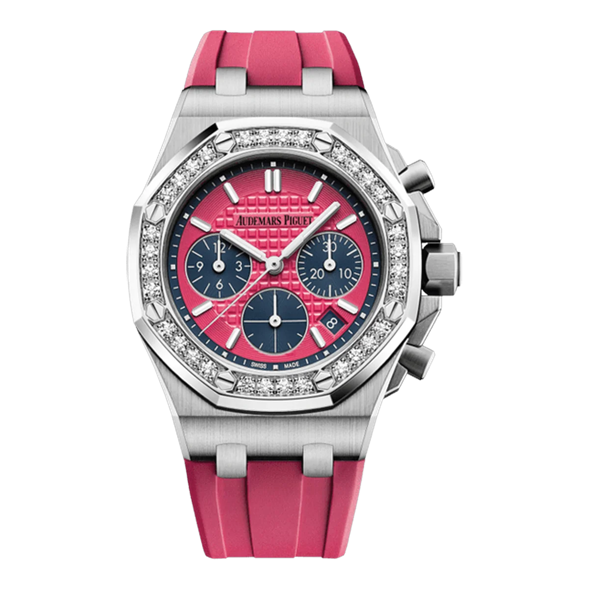 Audemars Piguet Royal Oak Offshore Chronograph 26231St.Zz.D069Ca.01 Pink Dial Gem-Set Bezel 37Mm Stainless Steel Ladies Watch
