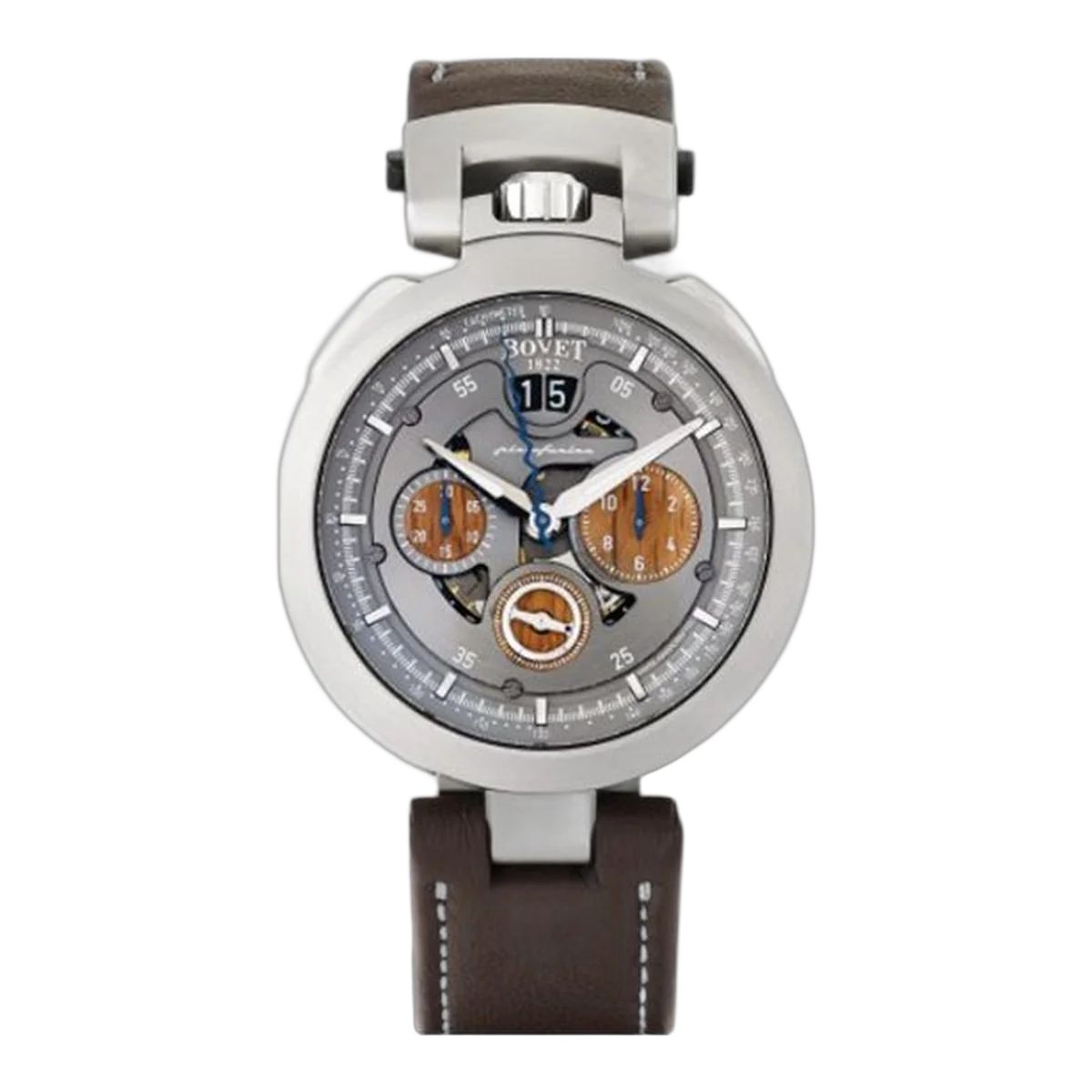 Bovet Pininfarina Cambiano Chpin010-74 Silver Dial Chronograph 45Mm Stainless Steel Brown Leather Strap Men's Watch