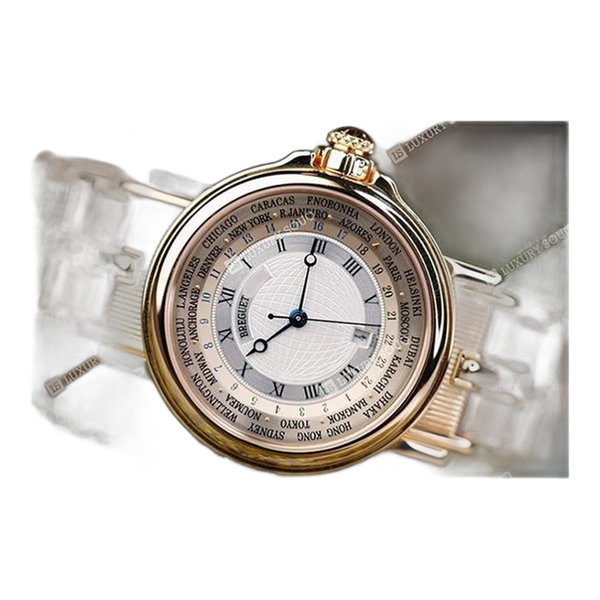 Breguet Marine Hora Mundi 3700Ba/12/Av0 Silver Roman Dial 24 Time Zones 38Mm 18K Yellow Gold