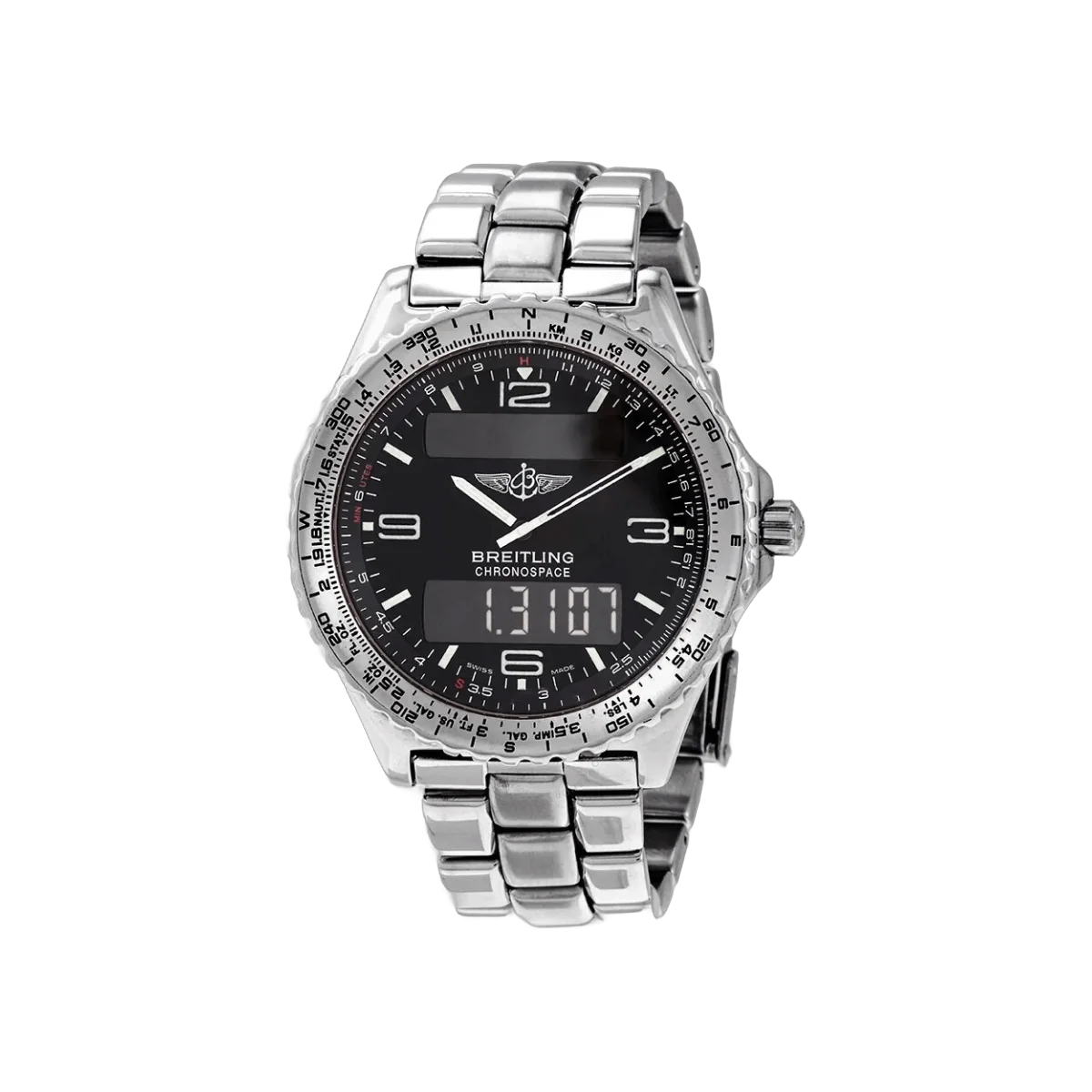 Breitling Chronospace A56012.1 Digital Quartz Watch Stainless Steel Black Dial