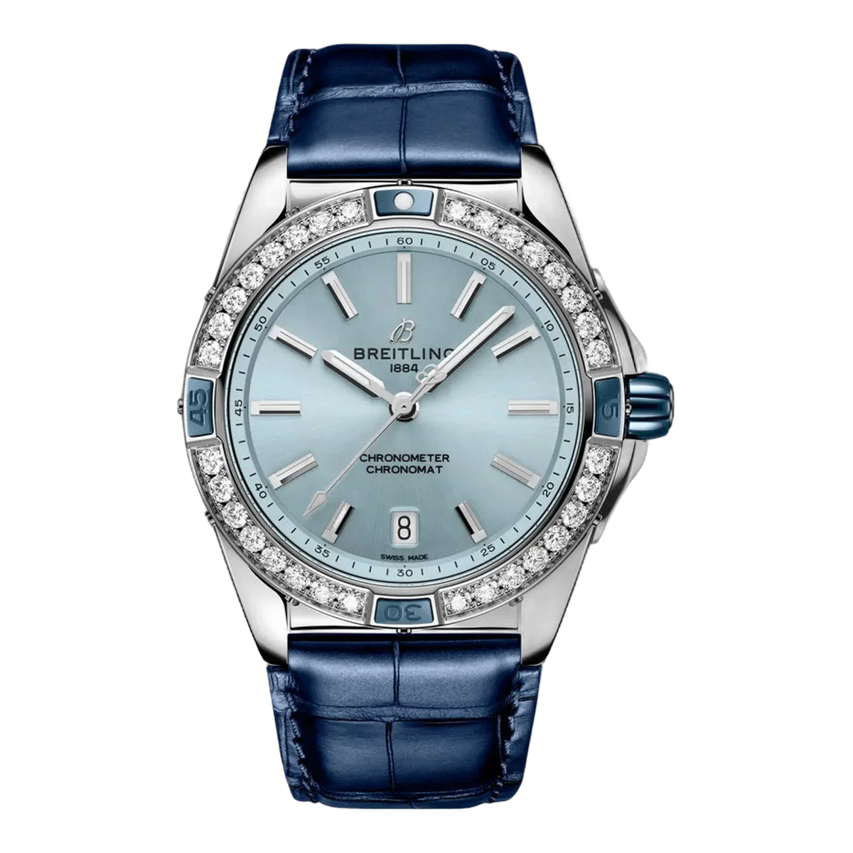 Breitling Super Chronomat A17356531C1P1 Stainless Steel Diamond-set Bezel 38mmIce Blue Dial Ladies Watch
