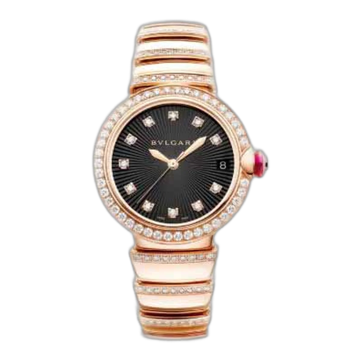 Bvlgari Lvcea 18Kt Pink Gold 33Mm Black Opaline Dial Ladies Watch