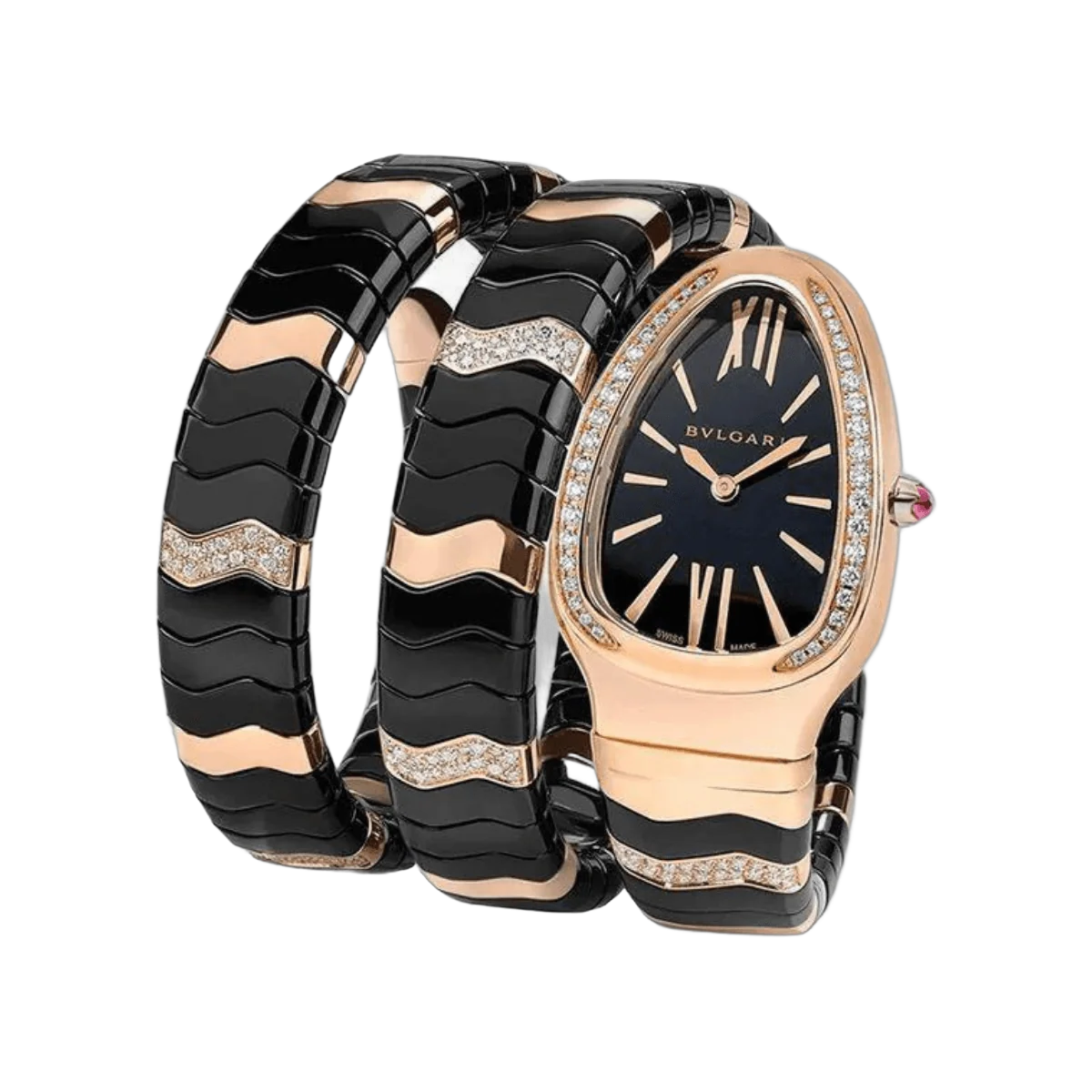 Bvlgari Serpenti 102128 Diamonds With 18K Rose Gold Black Dial