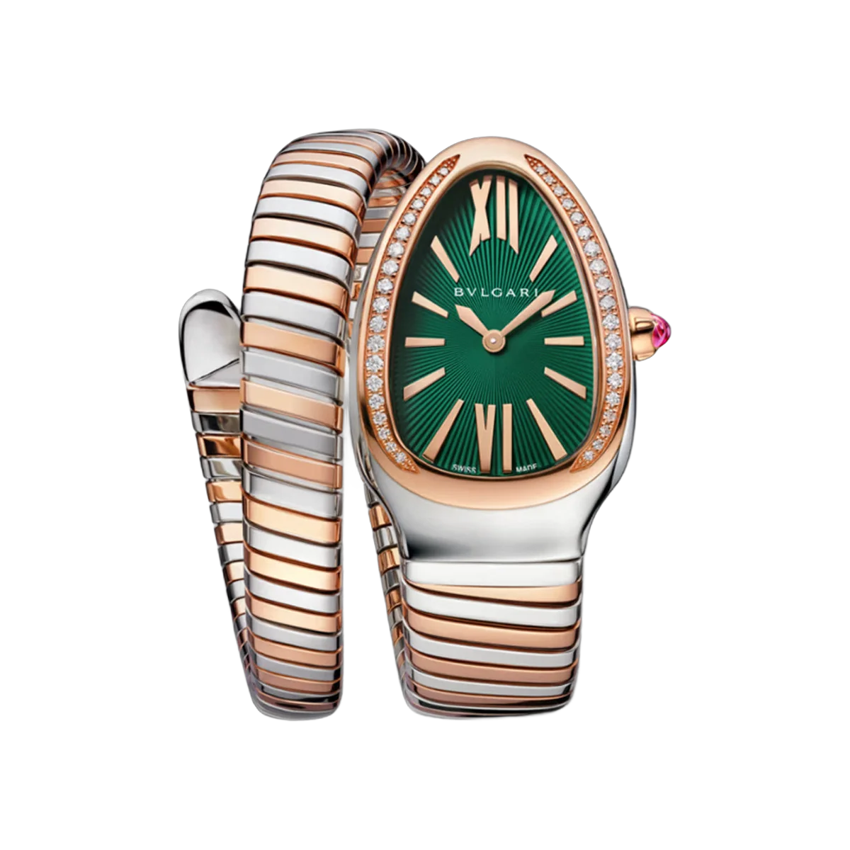 Bvlgari Serpenti Tubogas 102790 Rose Gold & Steel 35mm Green Dial Ladies Watch