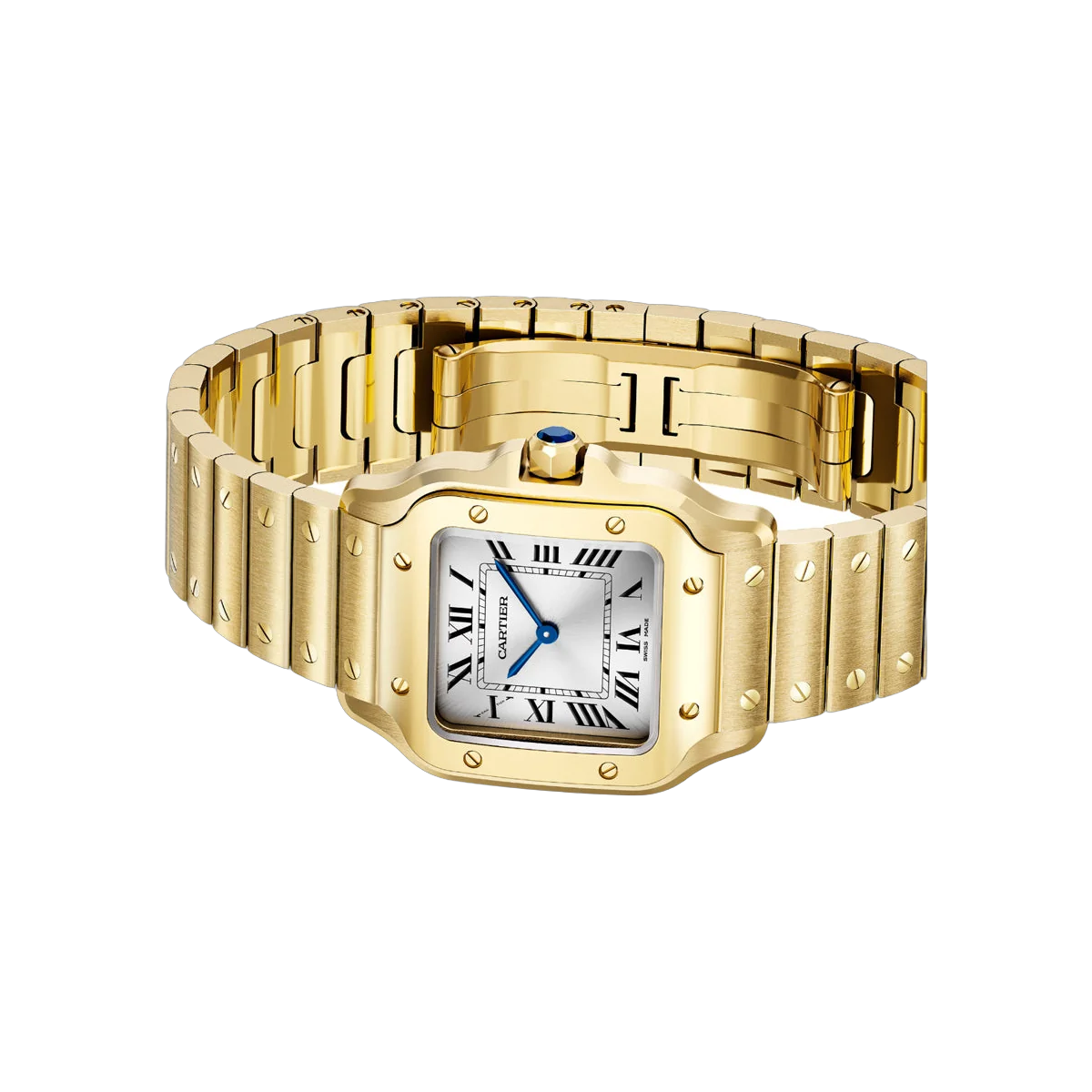 Cartier Santos De Cartier WGSA0107 Small Yellow Gold 34.5mm x 27mm Silver Sunray Dial Ladies Watch – additional product photo 2