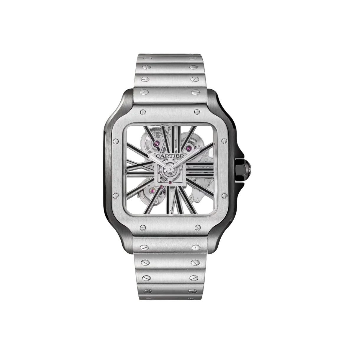 Cartier Santos De Cartier WHSA0027 Steel & black ADLC 47.5mm Skeleton Dial Men's Watch
