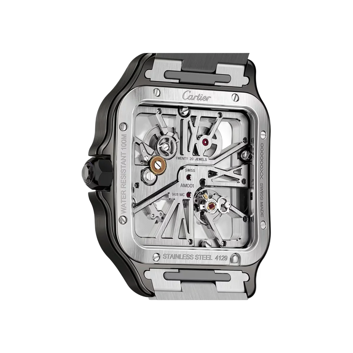 Cartier Santos De Cartier WHSA0027 Steel & black ADLC 47.5mm Skeleton Dial Men's Watch – additional product photo 2