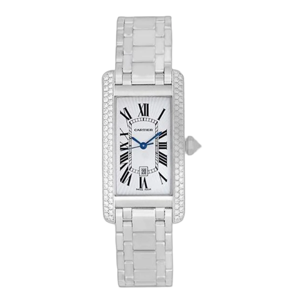 Cartier Tank Americaine 18K White Gold Factory Diamond Bezel Ladies Watch
