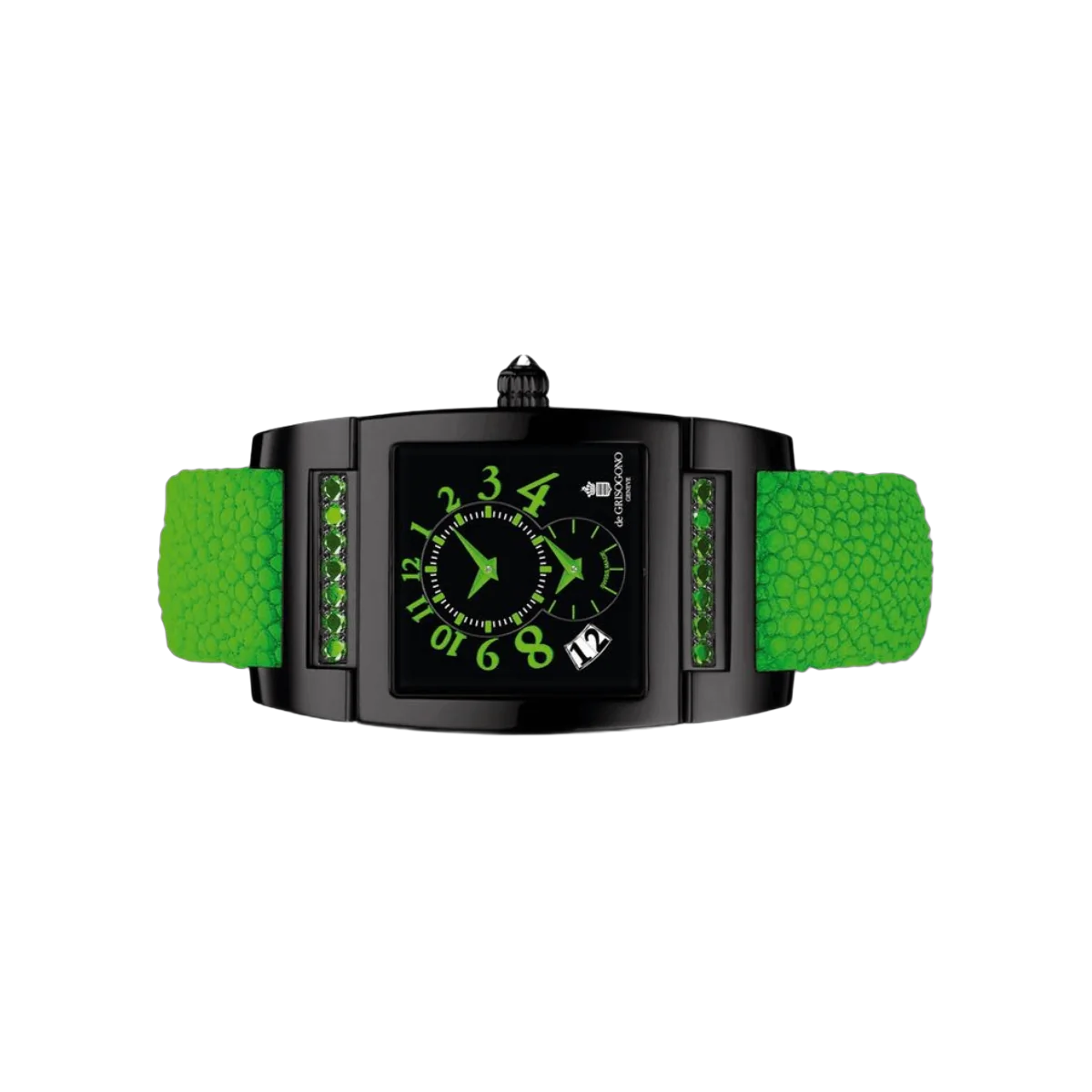 De Grisogono Instrument UNO DFN 28/A Dual Time Automatic Diamonds On Green Galuchat Strap Black Dial – additional product photo 2