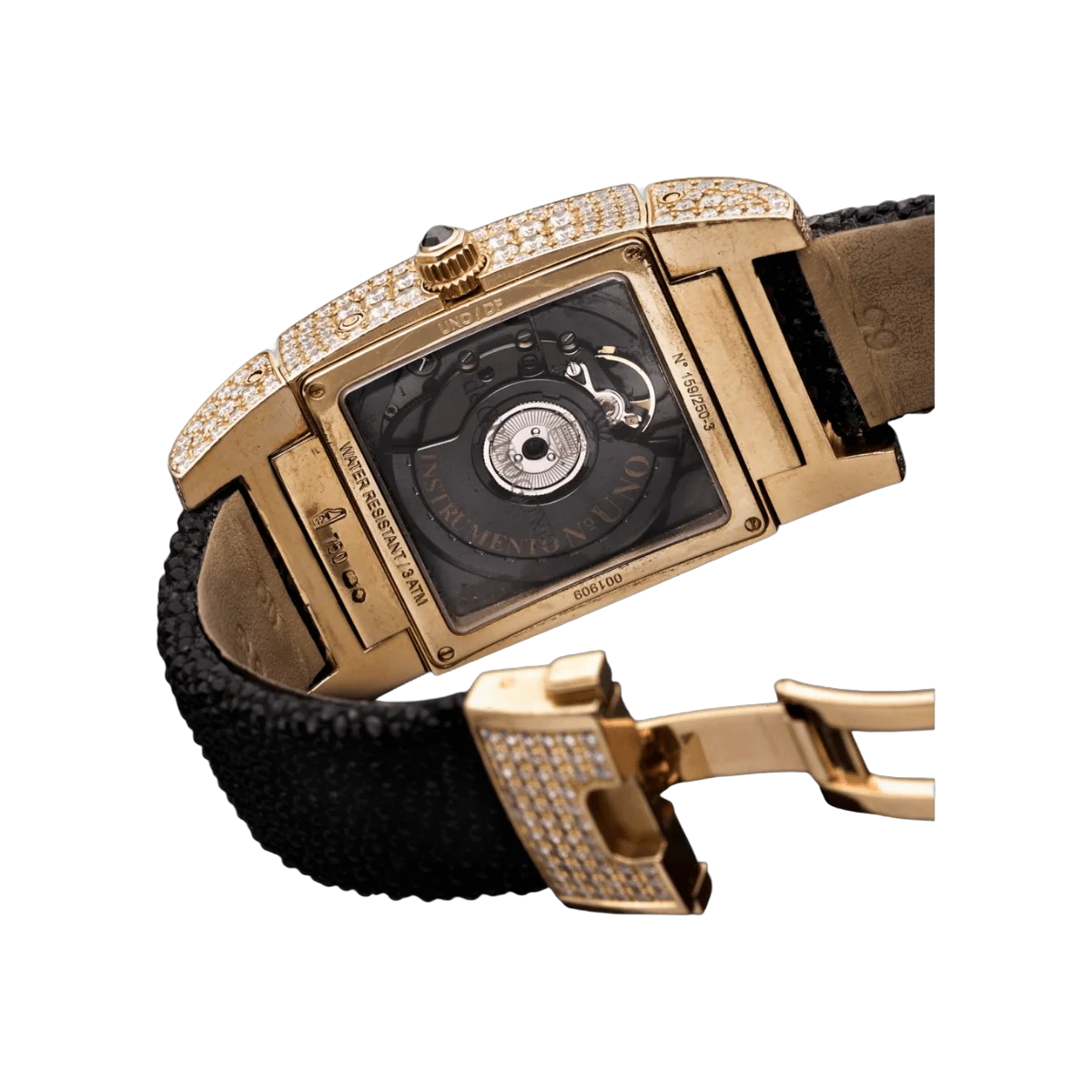 De Grisogono Instrumento UNO DF 6064 Automatic Rose Gold Diamond Bezel Galuchat Strap Black Diamond Dial – additional product photo 2
