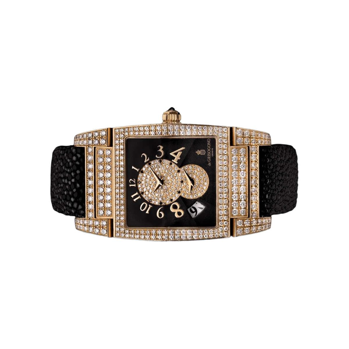De Grisogono Instrumento UNO DF 6064 Automatic Rose Gold Diamond Bezel Galuchat Strap Black Diamond Dial – additional product photo 4