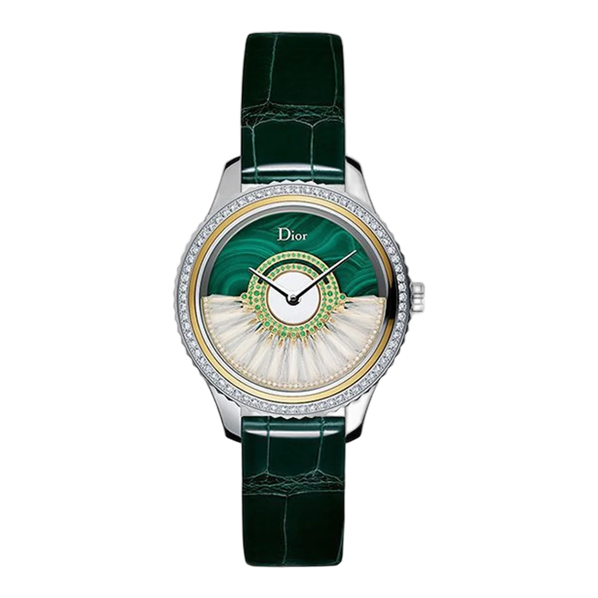 Dior Grand Bal Plume Cd153B22A001 Malachite Dial Diamonds Shiny Green Leather