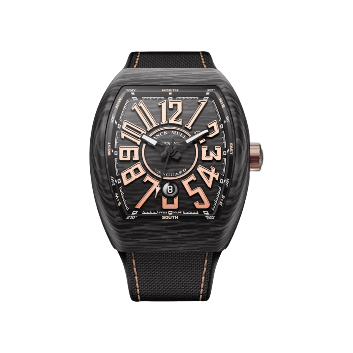 Franck Muller Vanguard Carbon V 45 SC DT CARBON NR BN Automatic Gold Numerals 45mm Black Dial